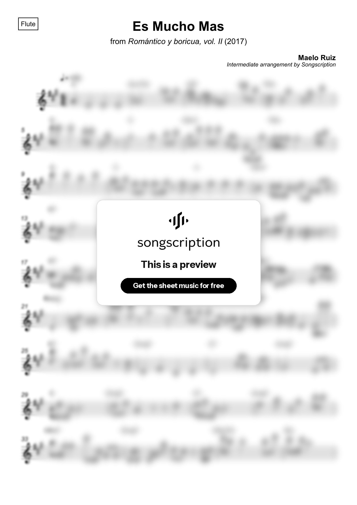 Intermediate Flute Sheet Music for "Es Mucho Mas" by Maelo Ruiz