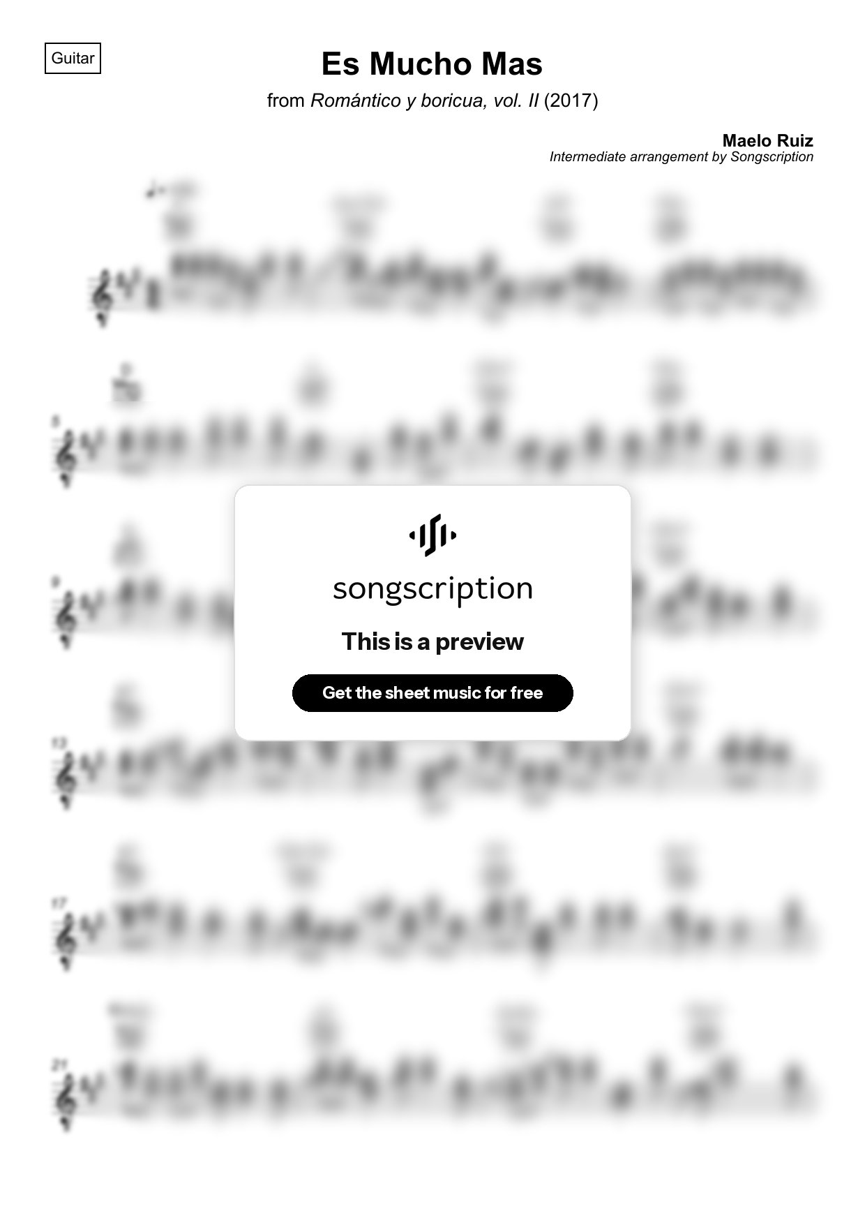 Intermediate Acoustic Guitar Sheet Music for "Es Mucho Mas" by Maelo Ruiz