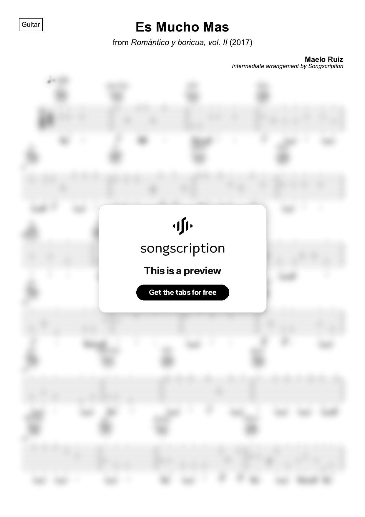 Intermediate Acoustic Guitar Tabs for "Es Mucho Mas" by Maelo Ruiz
