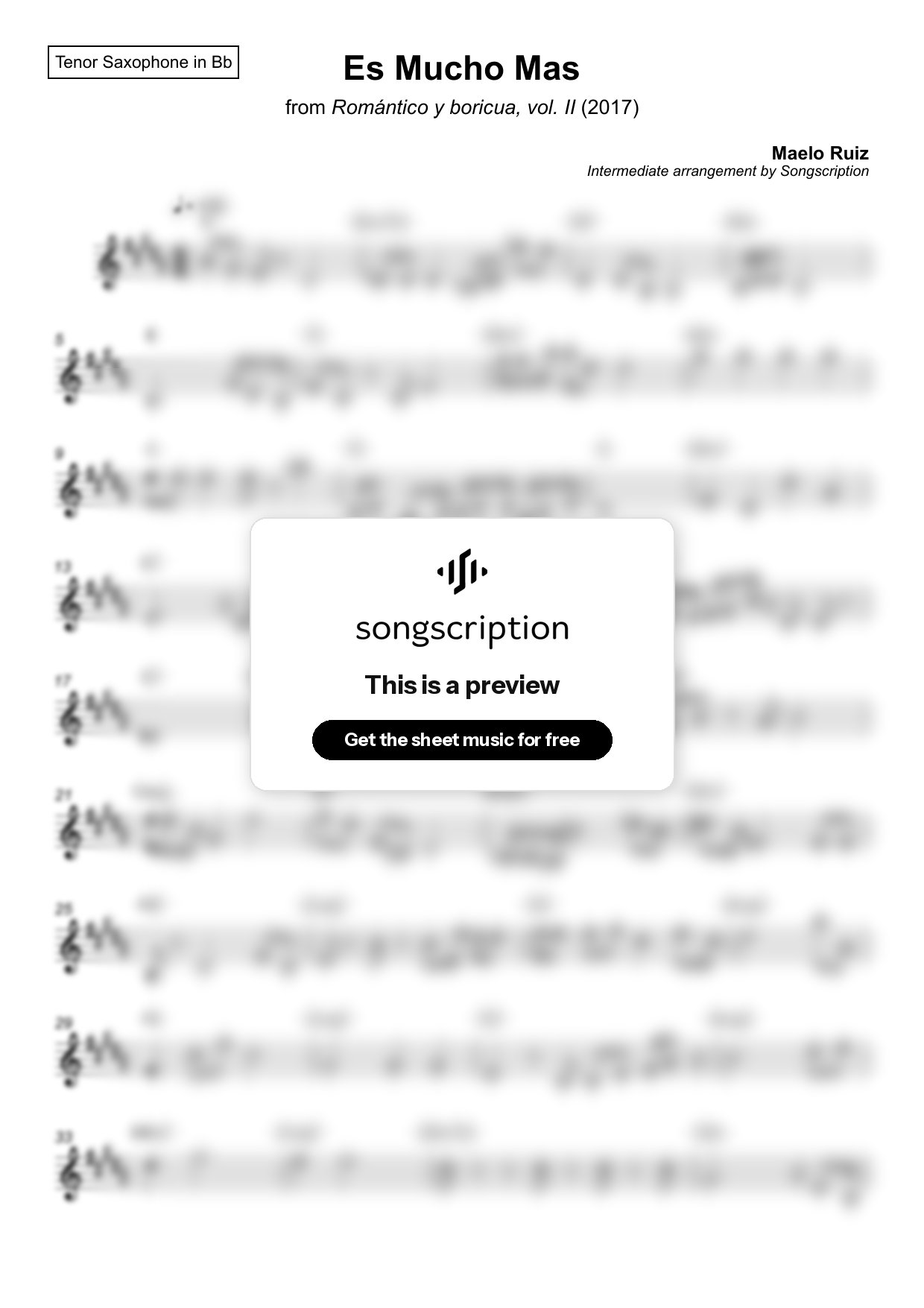 Intermediate Tenor Sax Sheet Music for "Es Mucho Mas" by Maelo Ruiz