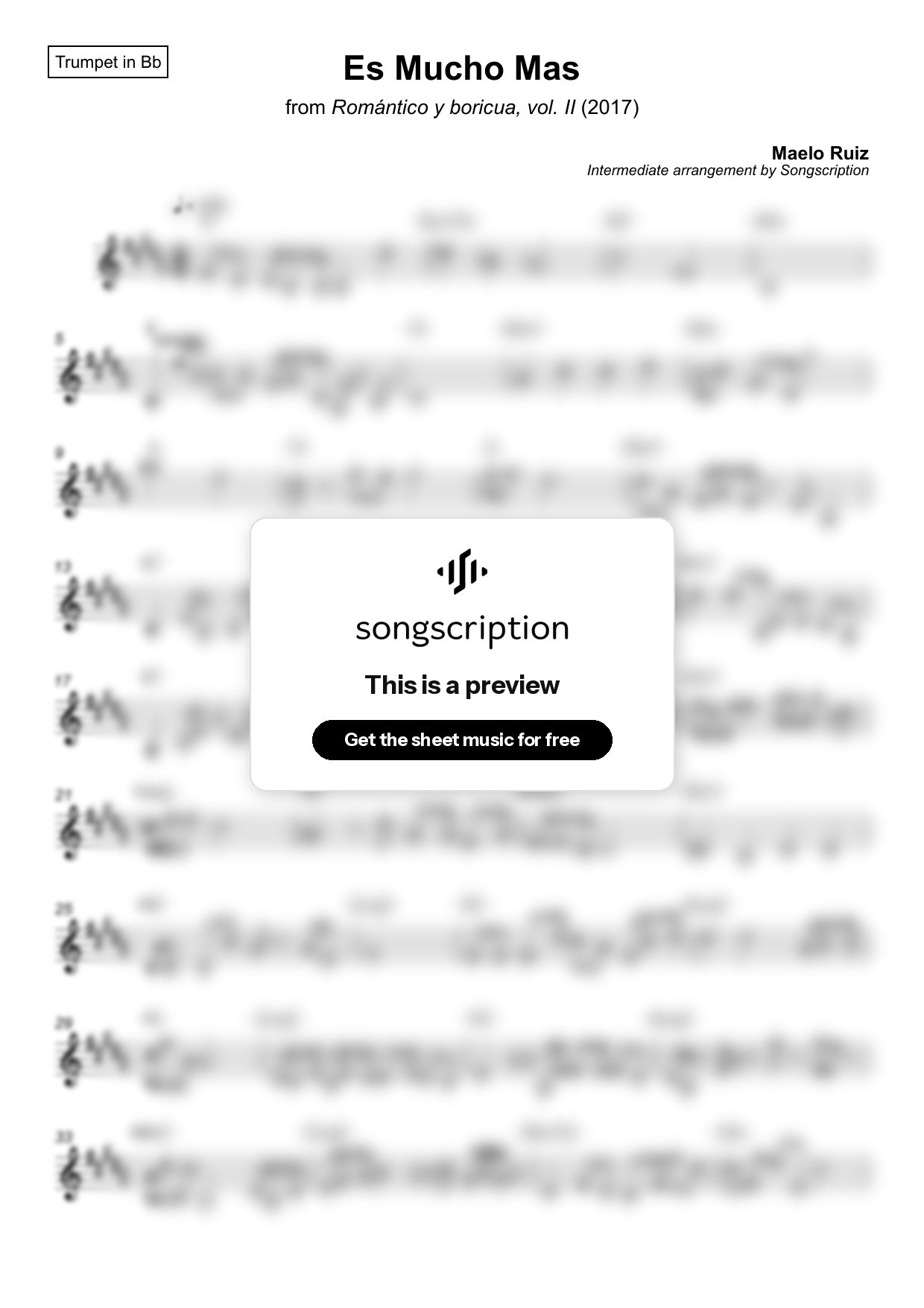 Intermediate Trumpet Sheet Music for "Es Mucho Mas" by Maelo Ruiz