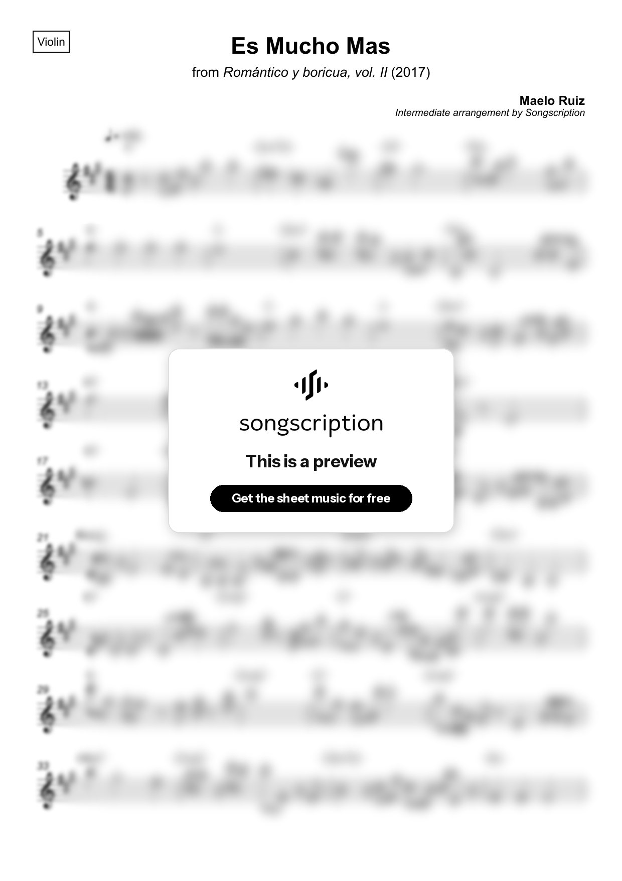 Intermediate Violin Sheet Music for "Es Mucho Mas" by Maelo Ruiz