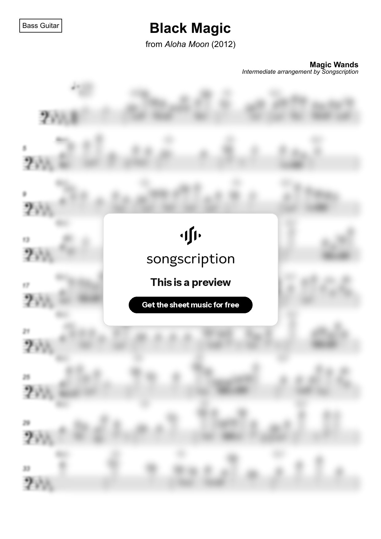 Intermediate Bass Guitar Sheet Music for "Black Magic" by Magic Wands