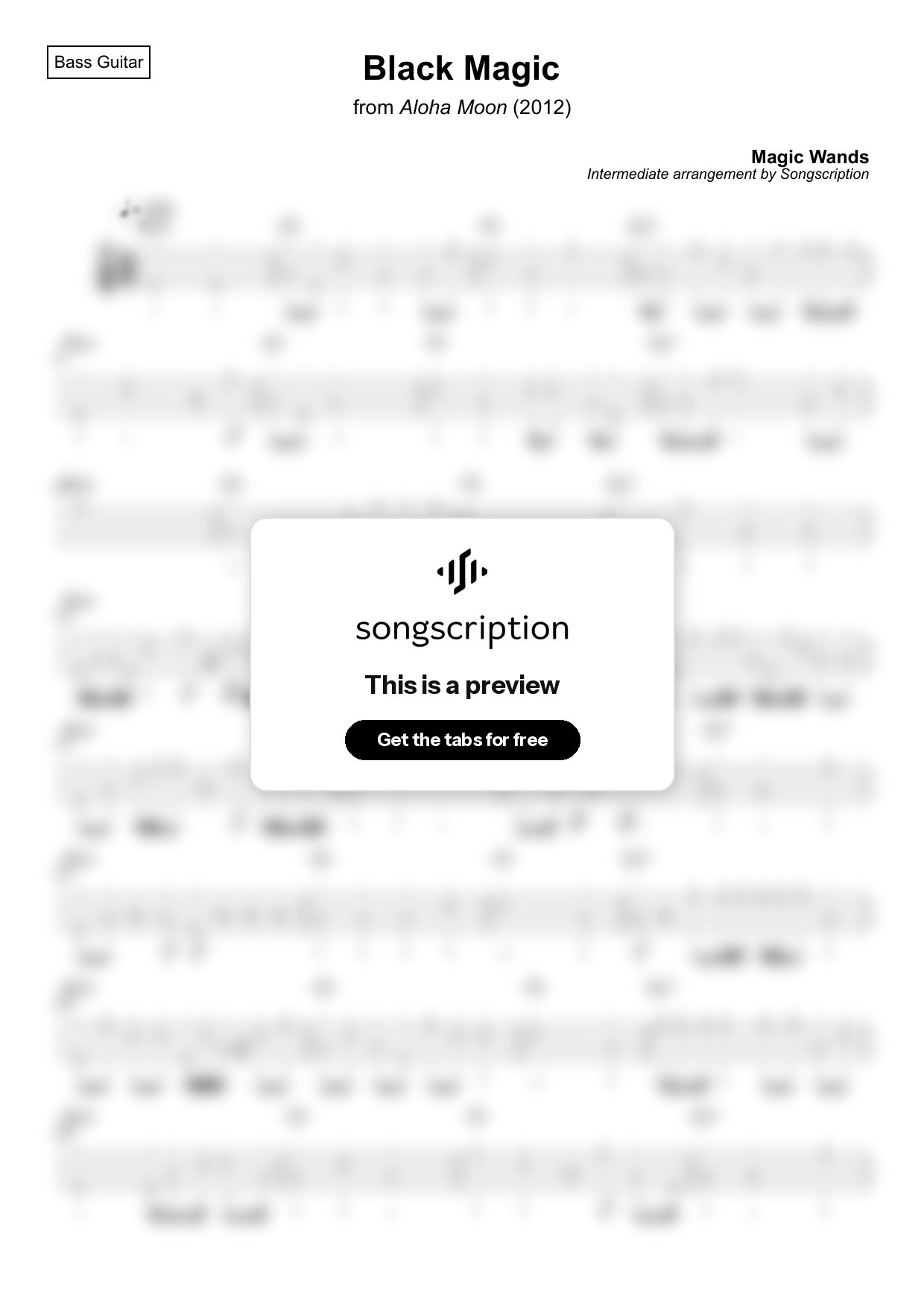 Intermediate Bass Guitar Tabs for "Black Magic" by Magic Wands