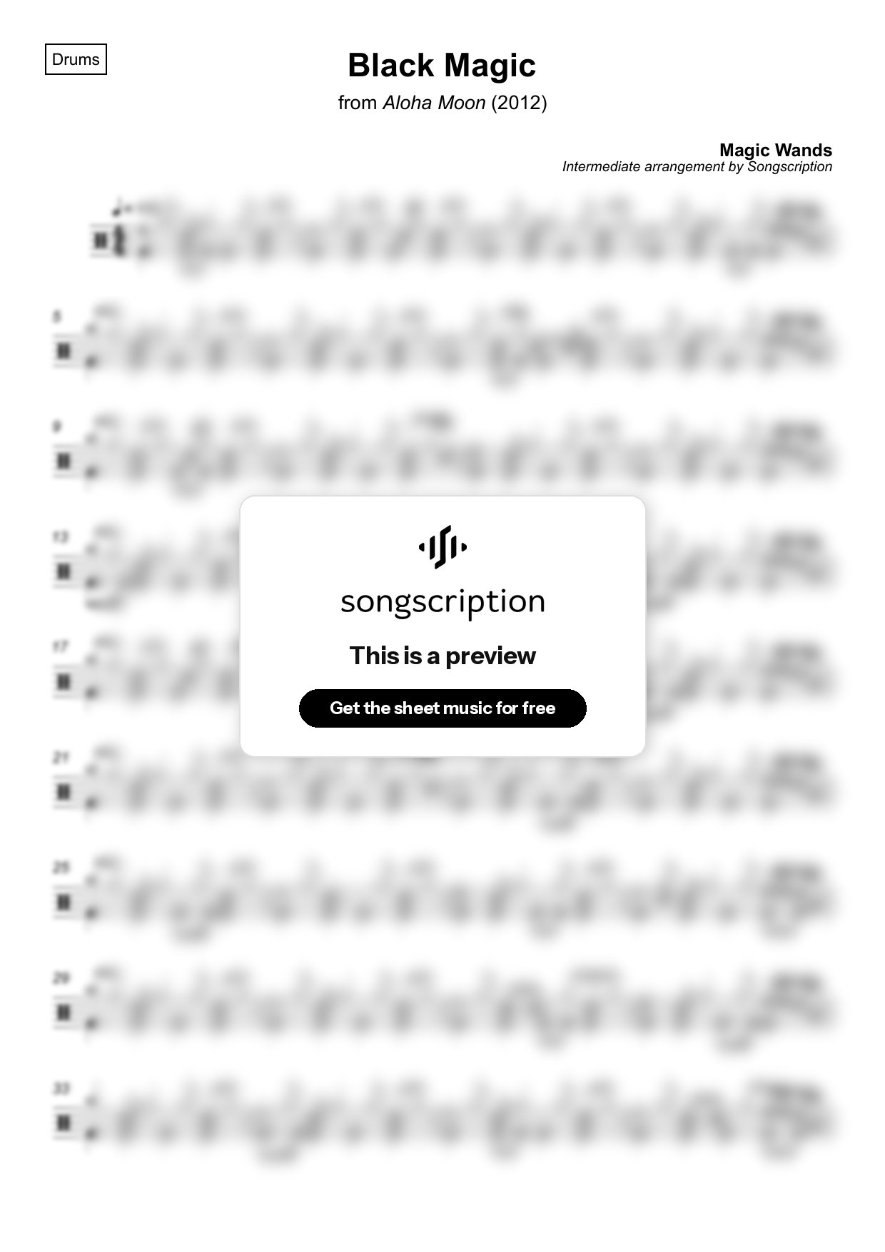 Intermediate Drums Sheet Music for "Black Magic" by Magic Wands