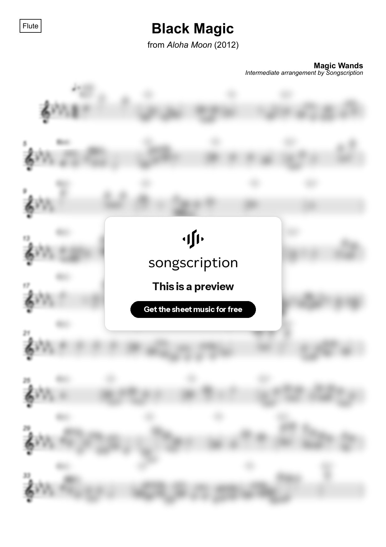 Intermediate Flute Sheet Music for "Black Magic" by Magic Wands