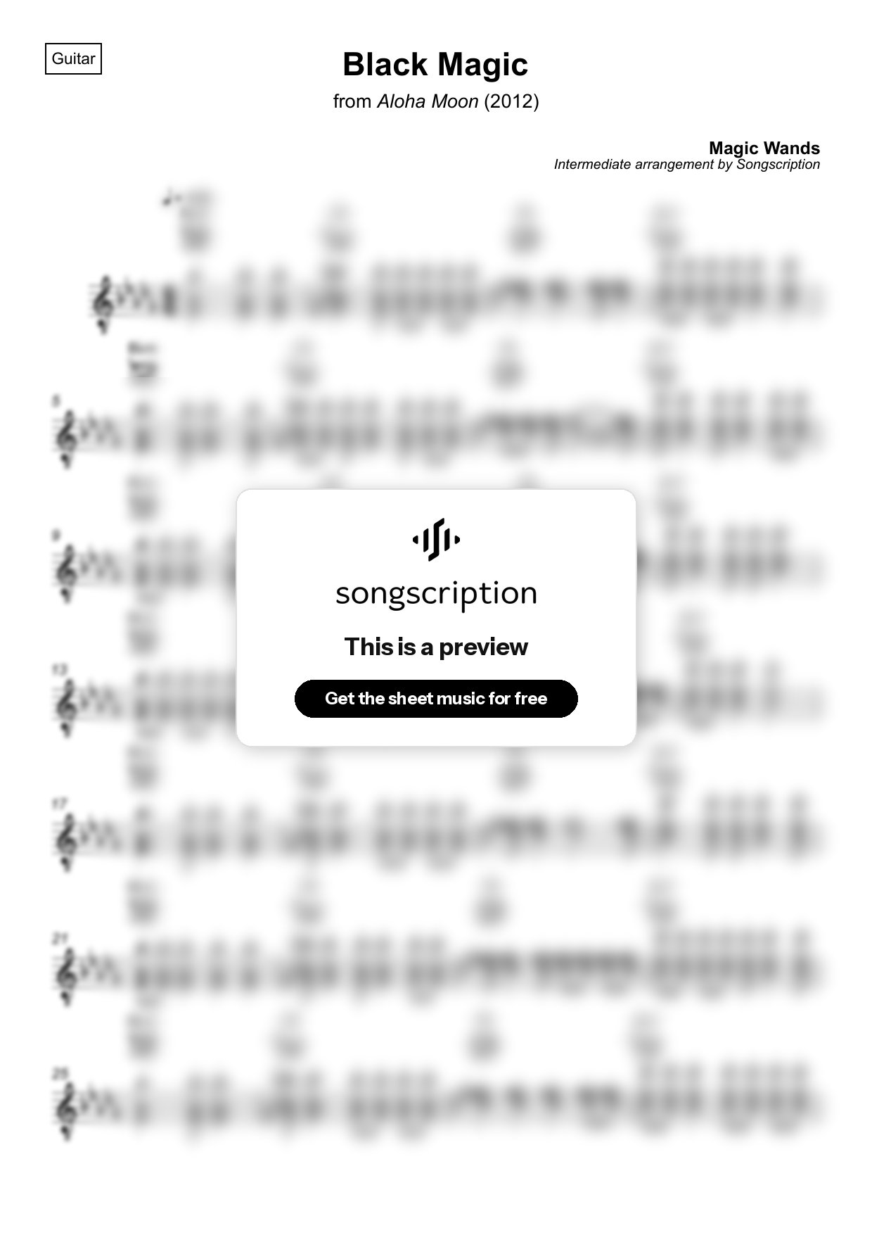 Intermediate Acoustic Guitar Sheet Music for "Black Magic" by Magic Wands