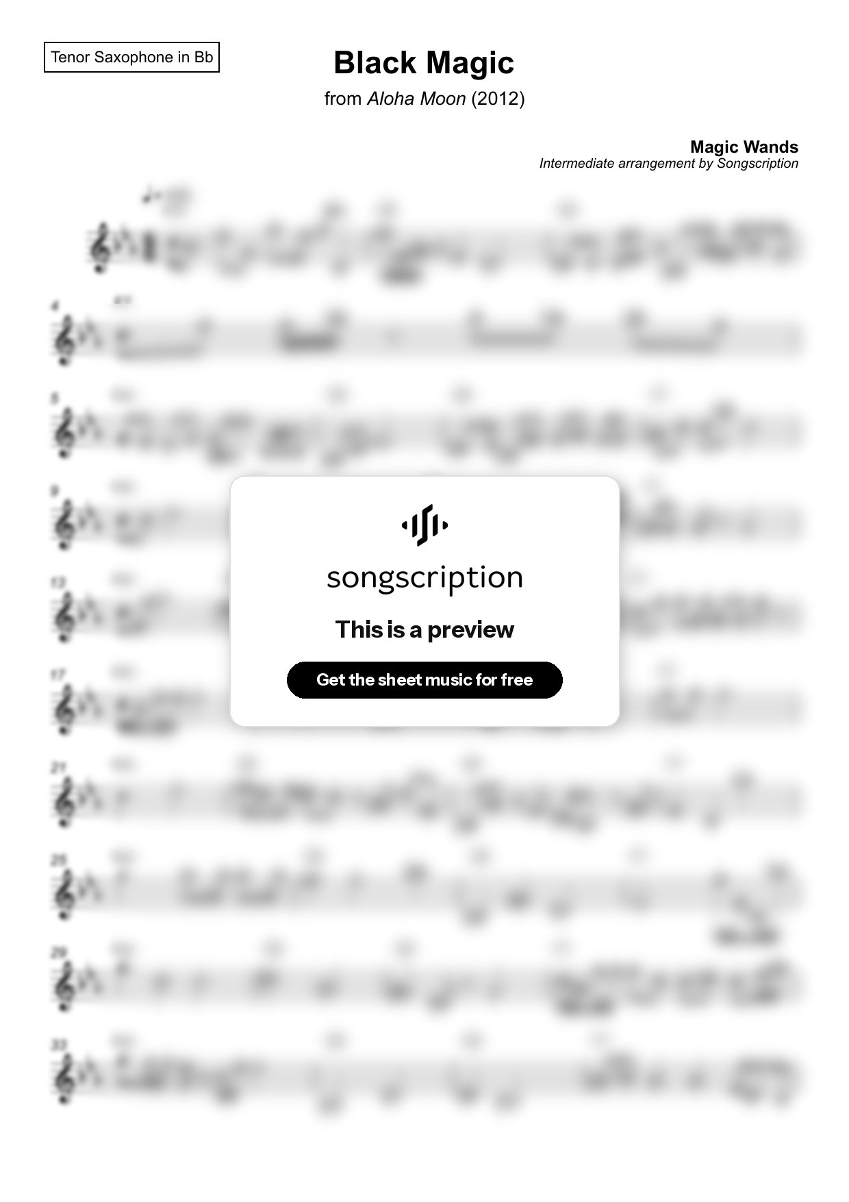Intermediate Tenor Sax Sheet Music for "Black Magic" by Magic Wands