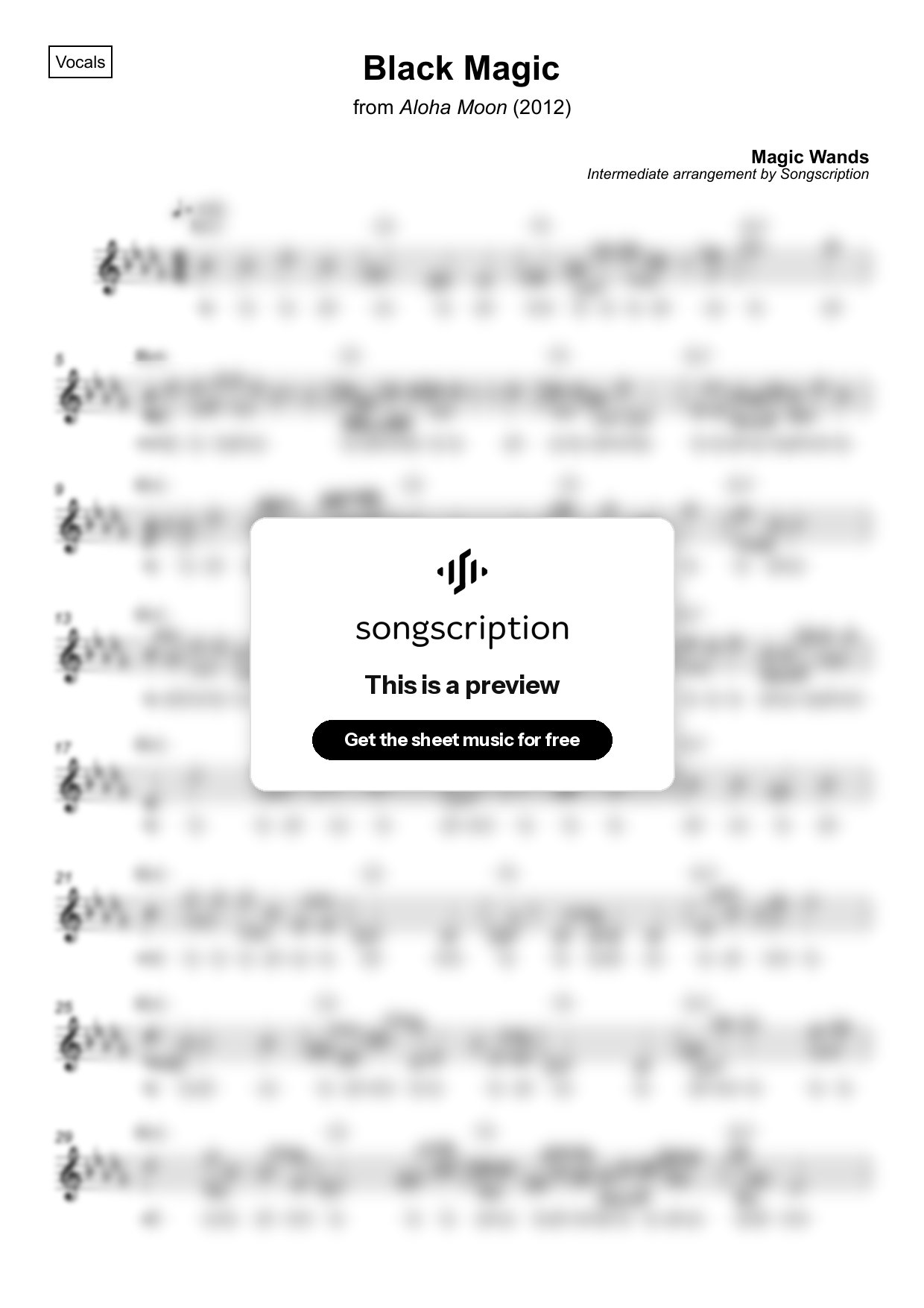 Intermediate Vocals Sheet Music for "Black Magic" by Magic Wands