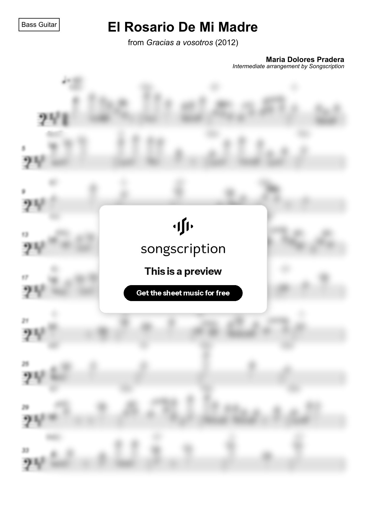 Intermediate Bass Guitar Sheet Music for "El Rosario De Mi Madre" by Maria Dolores Pradera