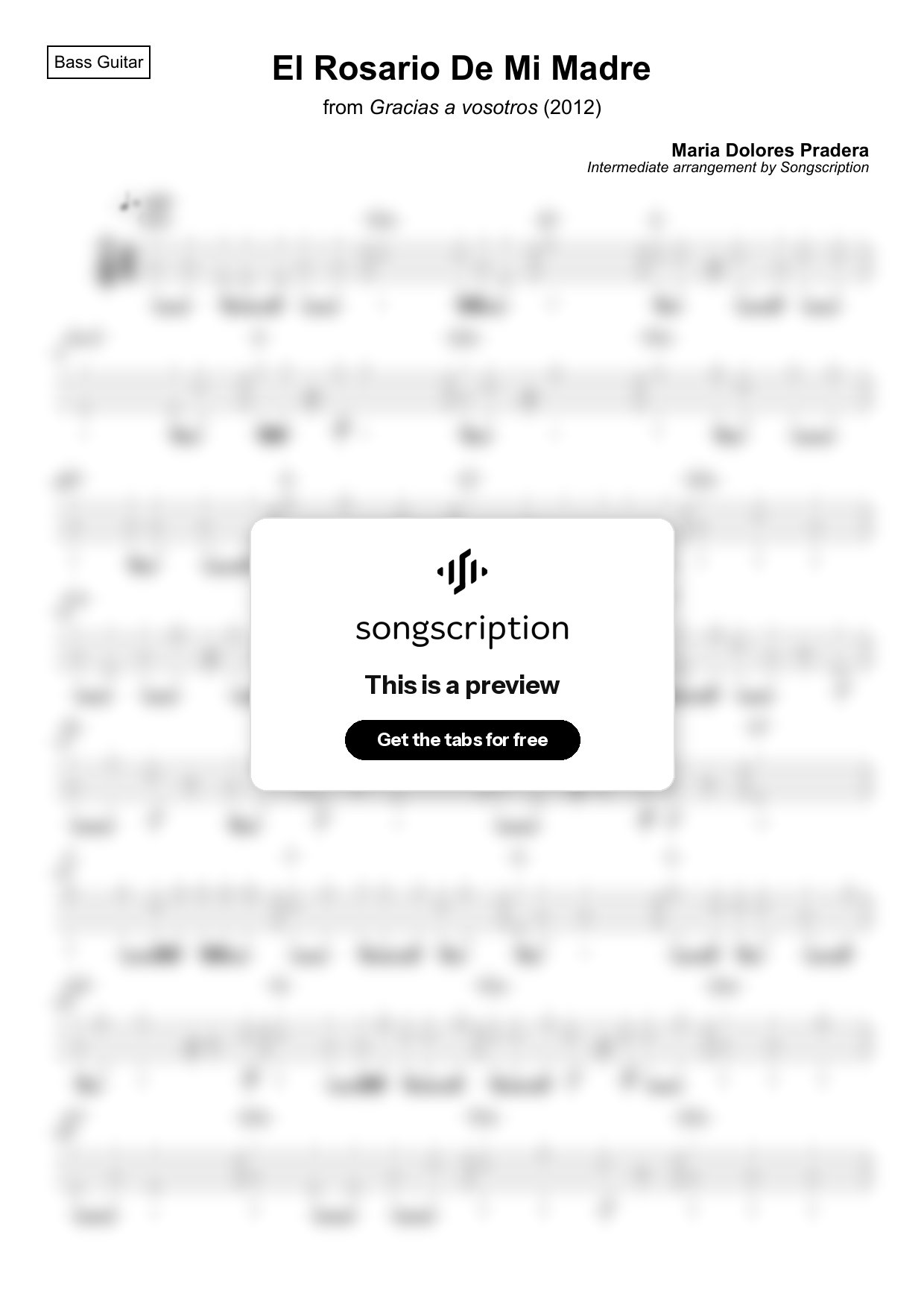 Intermediate Bass Guitar Tabs for "El Rosario De Mi Madre" by Maria Dolores Pradera