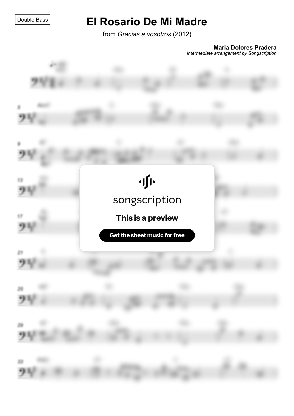 Intermediate Double Bass Sheet Music for "El Rosario De Mi Madre" by Maria Dolores Pradera