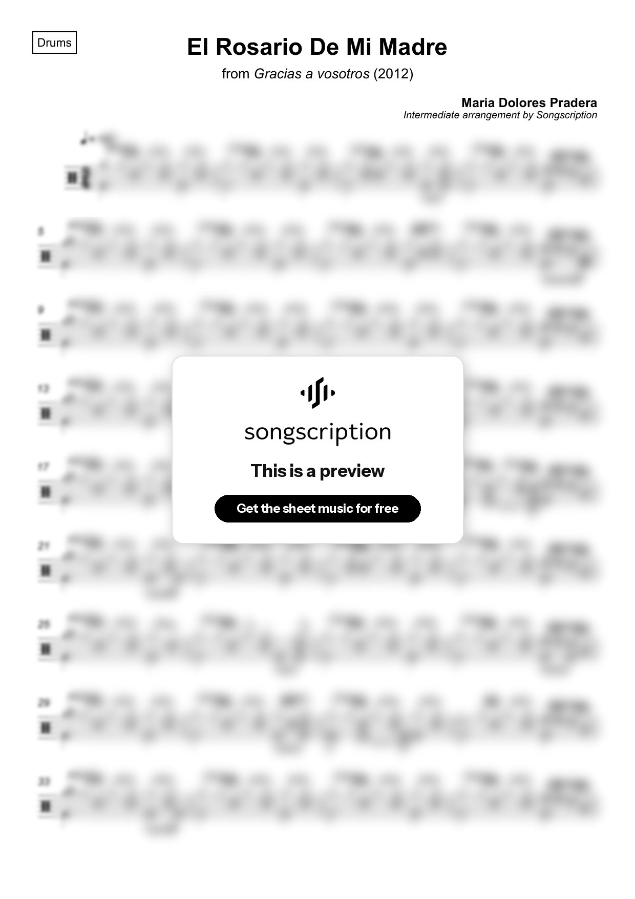 Intermediate Drums Sheet Music for "El Rosario De Mi Madre" by Maria Dolores Pradera