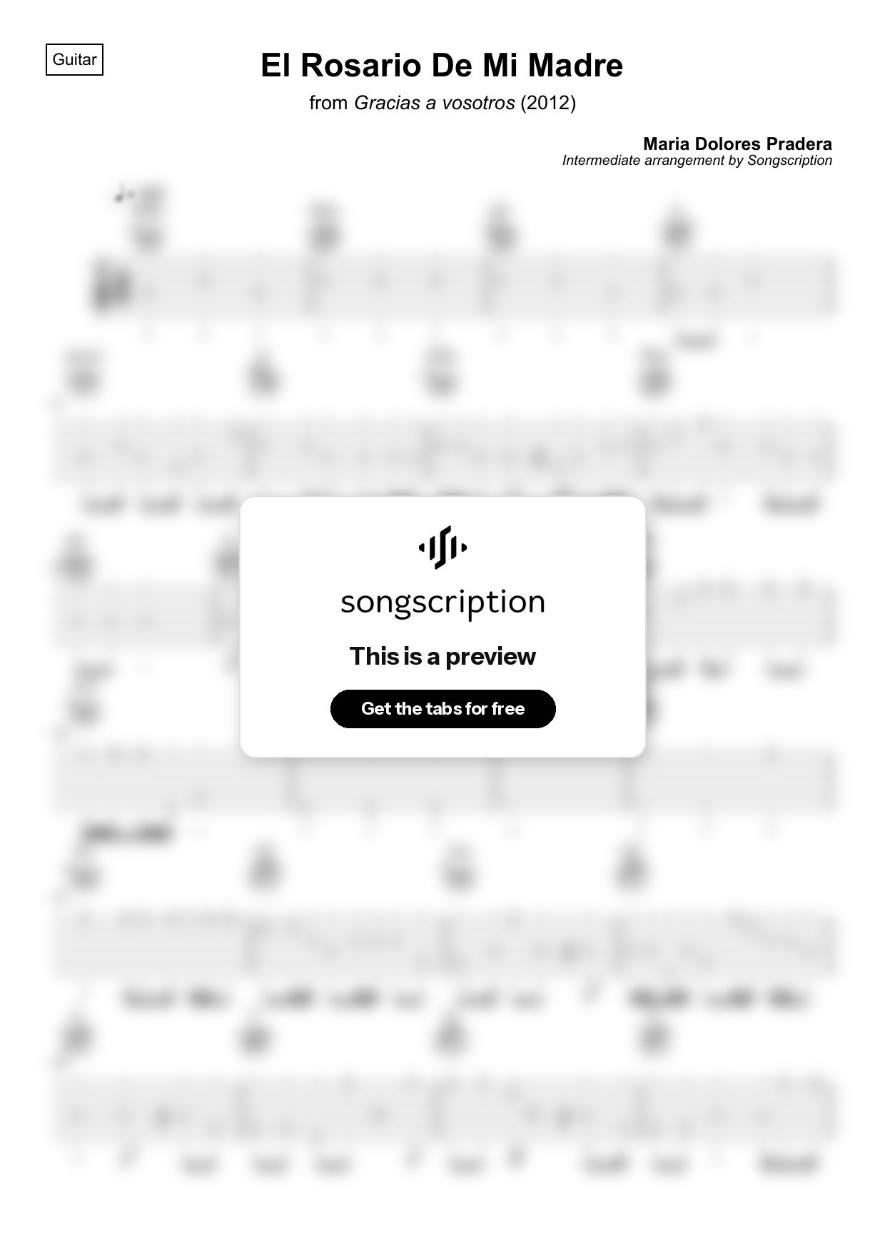 Intermediate Acoustic Guitar Tabs for "El Rosario De Mi Madre" by Maria Dolores Pradera