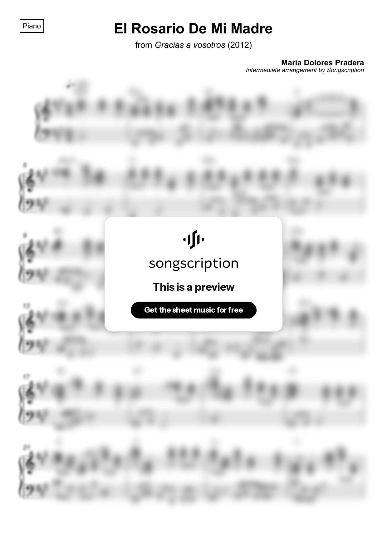 Intermediate Piano Sheet Music for "El Rosario De Mi Madre" by Maria Dolores Pradera