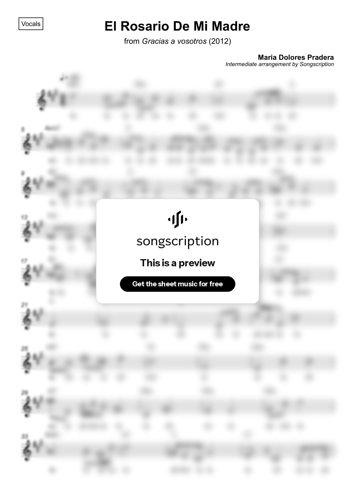 Intermediate Vocals Sheet Music for "El Rosario De Mi Madre" by Maria Dolores Pradera