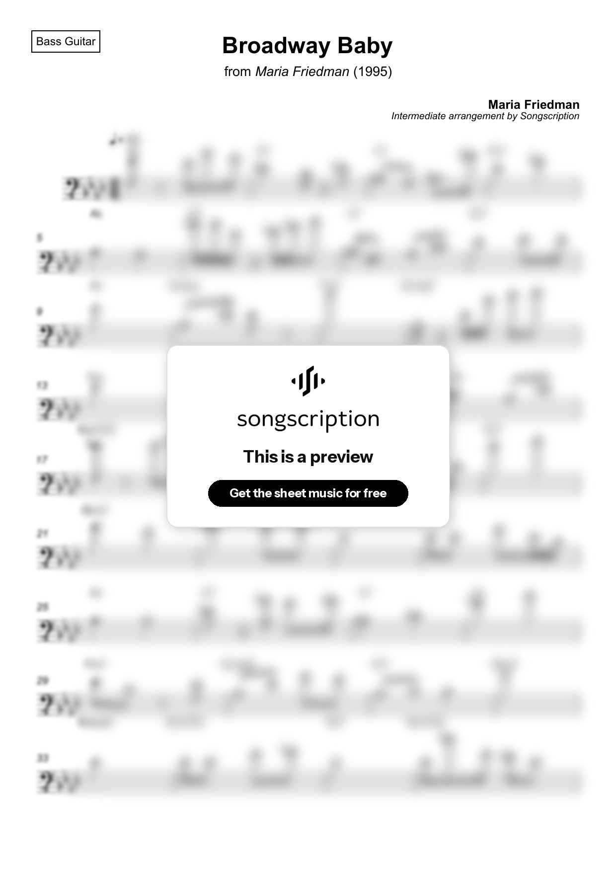 Intermediate Bass Guitar Sheet Music for "Broadway Baby" by Maria Friedman