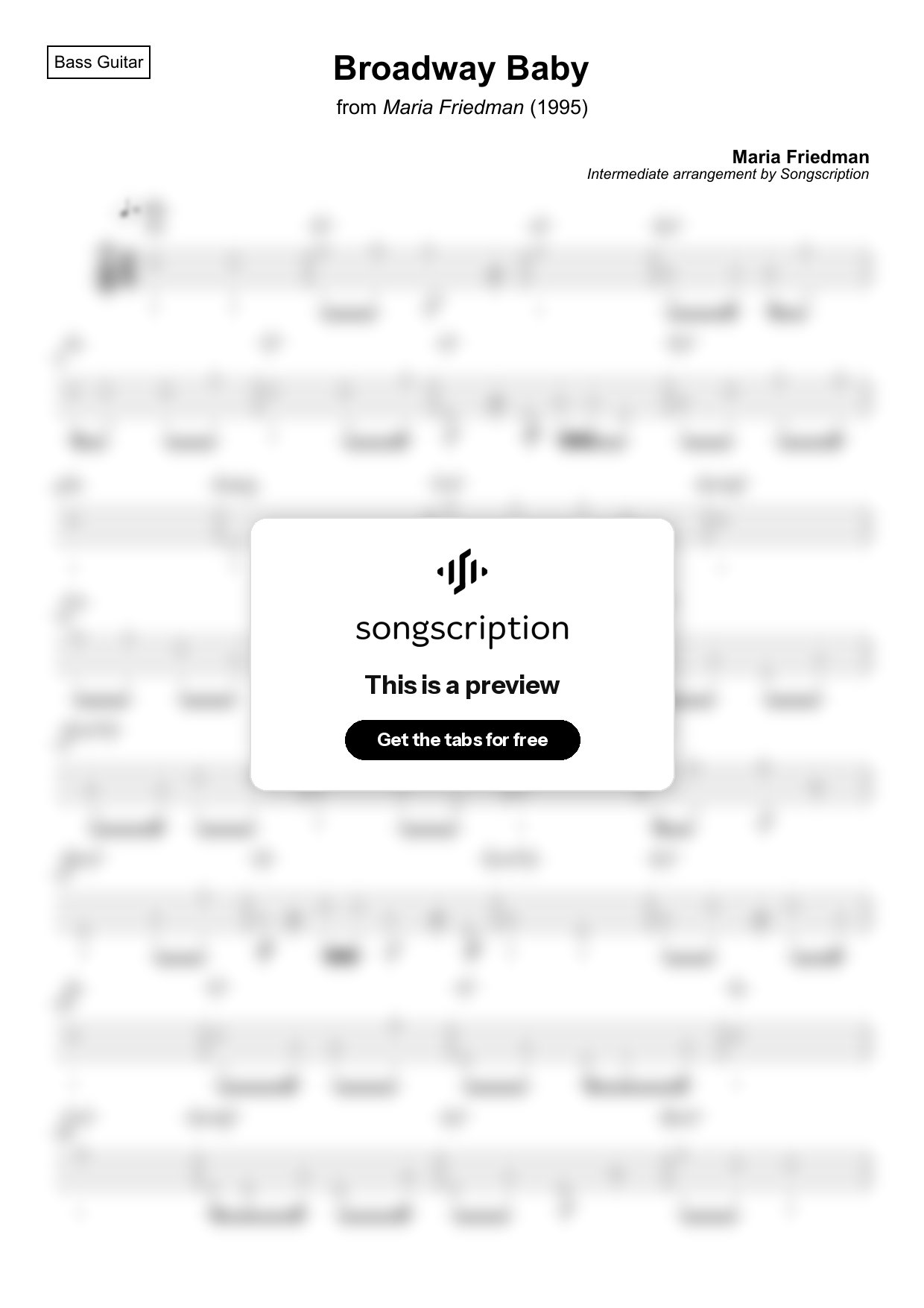 Intermediate Bass Guitar Tabs for "Broadway Baby" by Maria Friedman