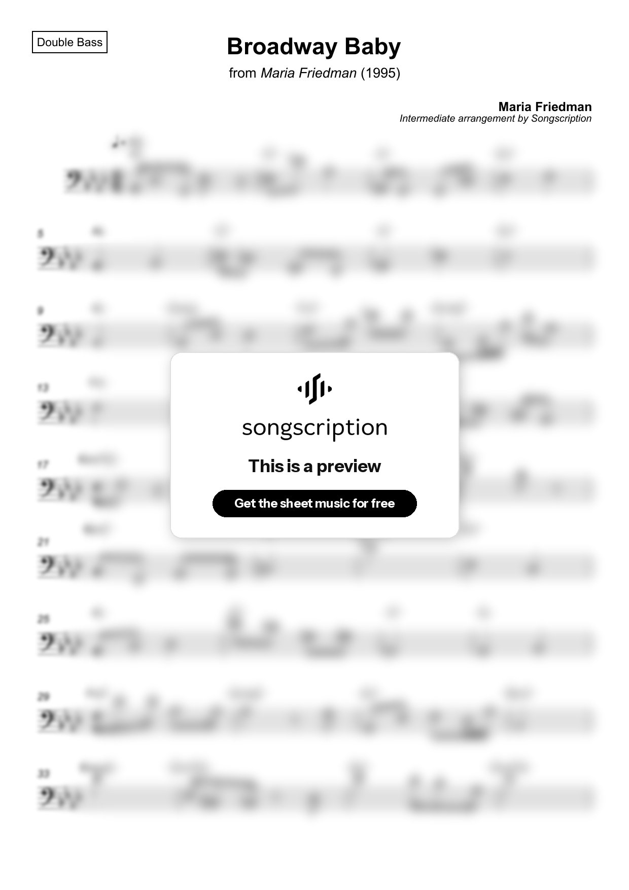 Intermediate Double Bass Sheet Music for "Broadway Baby" by Maria Friedman