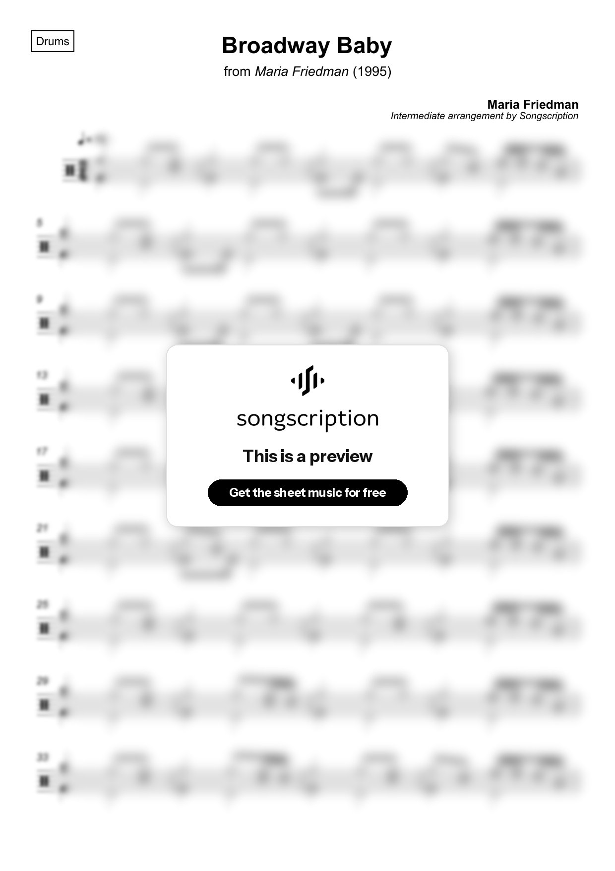 Intermediate Drums Sheet Music for "Broadway Baby" by Maria Friedman