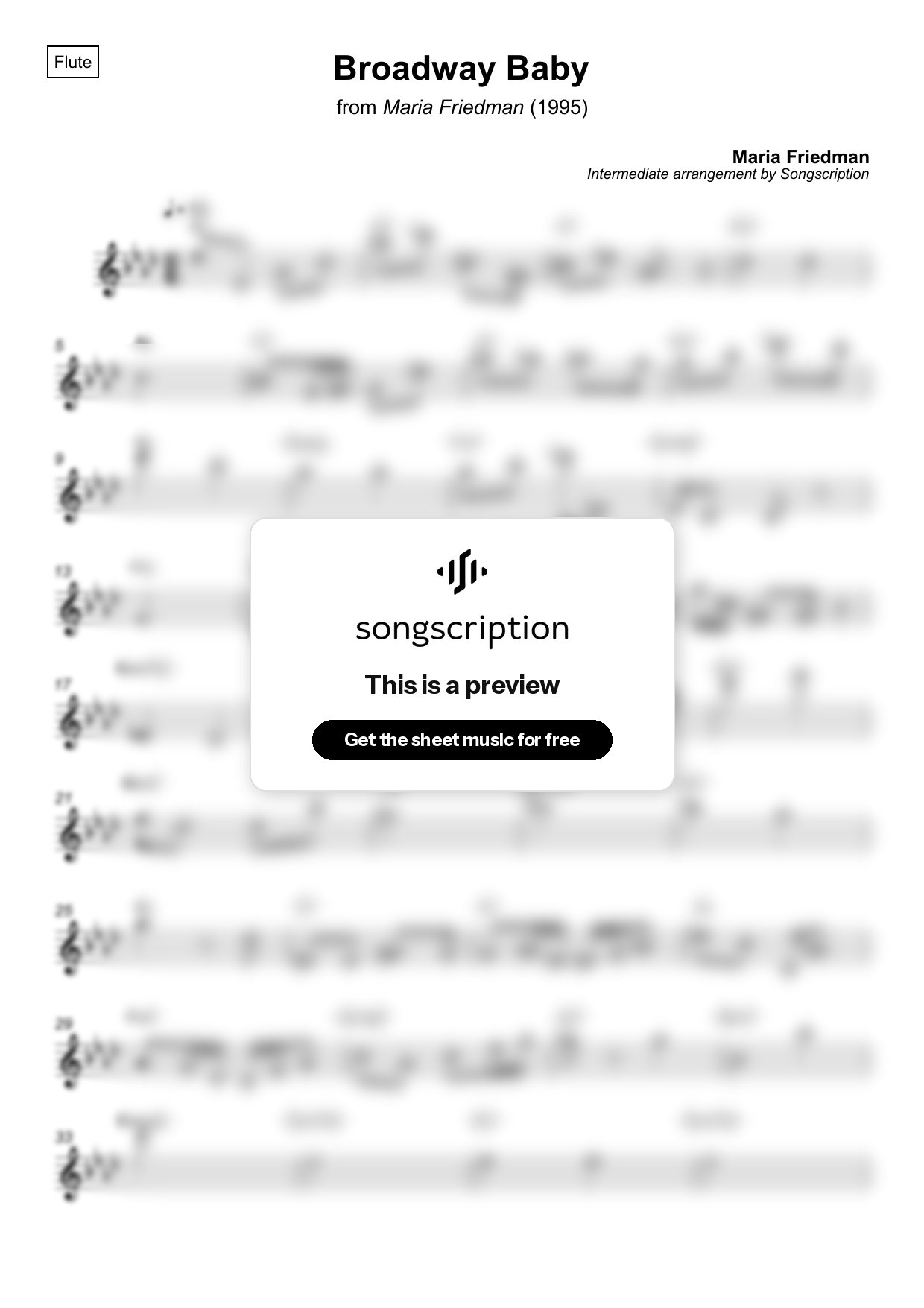 Intermediate Flute Sheet Music for "Broadway Baby" by Maria Friedman