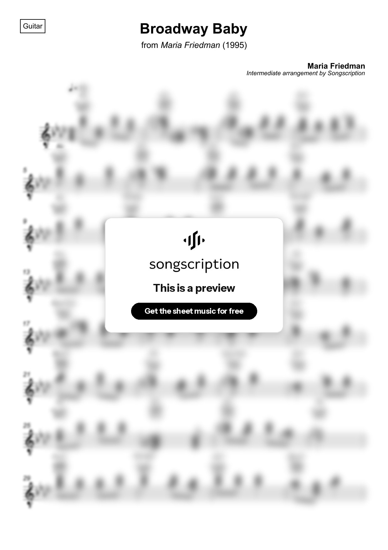 Intermediate Acoustic Guitar Sheet Music for "Broadway Baby" by Maria Friedman