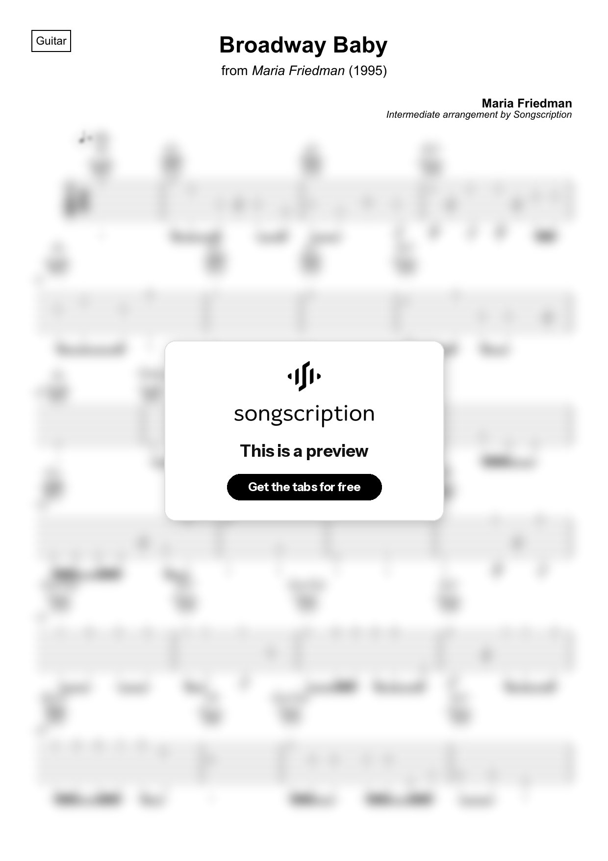 Intermediate Acoustic Guitar Tabs for "Broadway Baby" by Maria Friedman