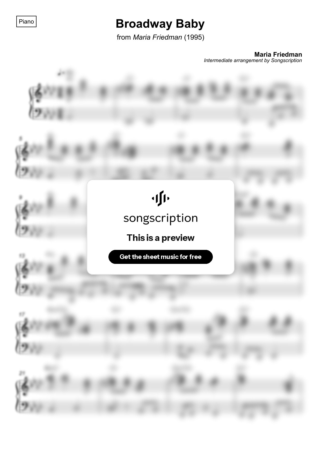 Intermediate Piano Sheet Music for "Broadway Baby" by Maria Friedman