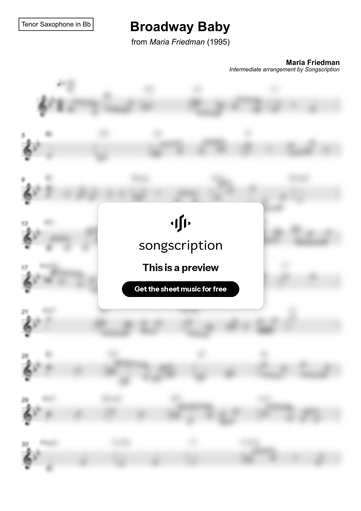 Intermediate Tenor Sax Sheet Music for "Broadway Baby" by Maria Friedman