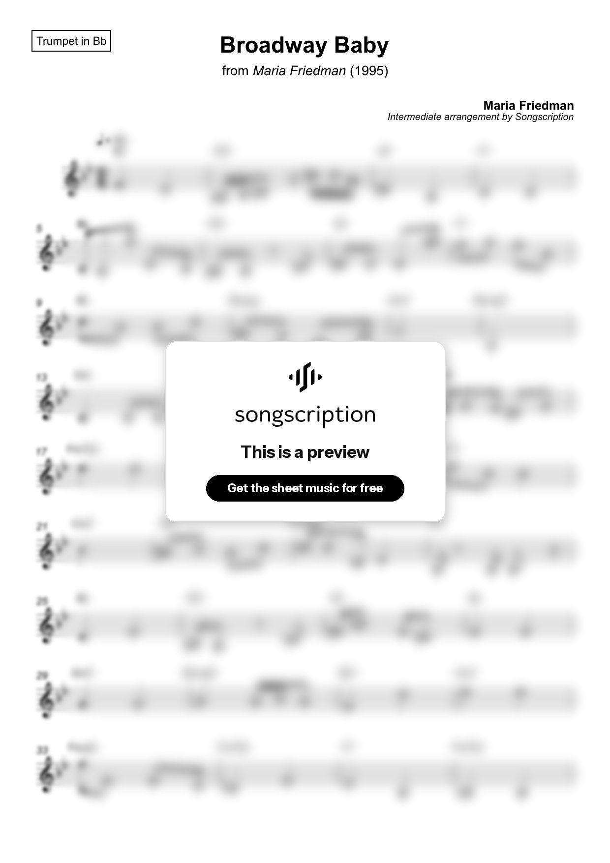Intermediate Trumpet Sheet Music for "Broadway Baby" by Maria Friedman