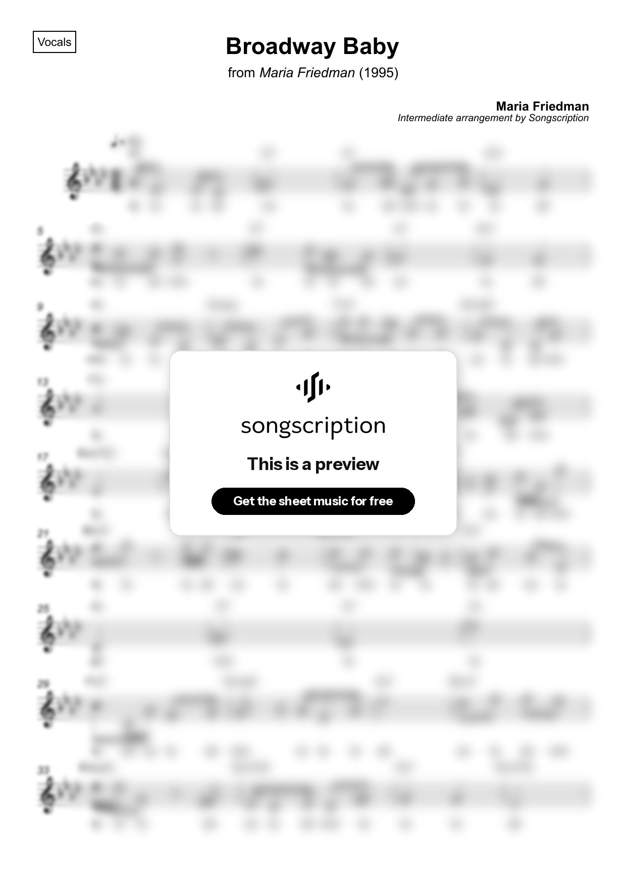 Intermediate Vocals Sheet Music for "Broadway Baby" by Maria Friedman