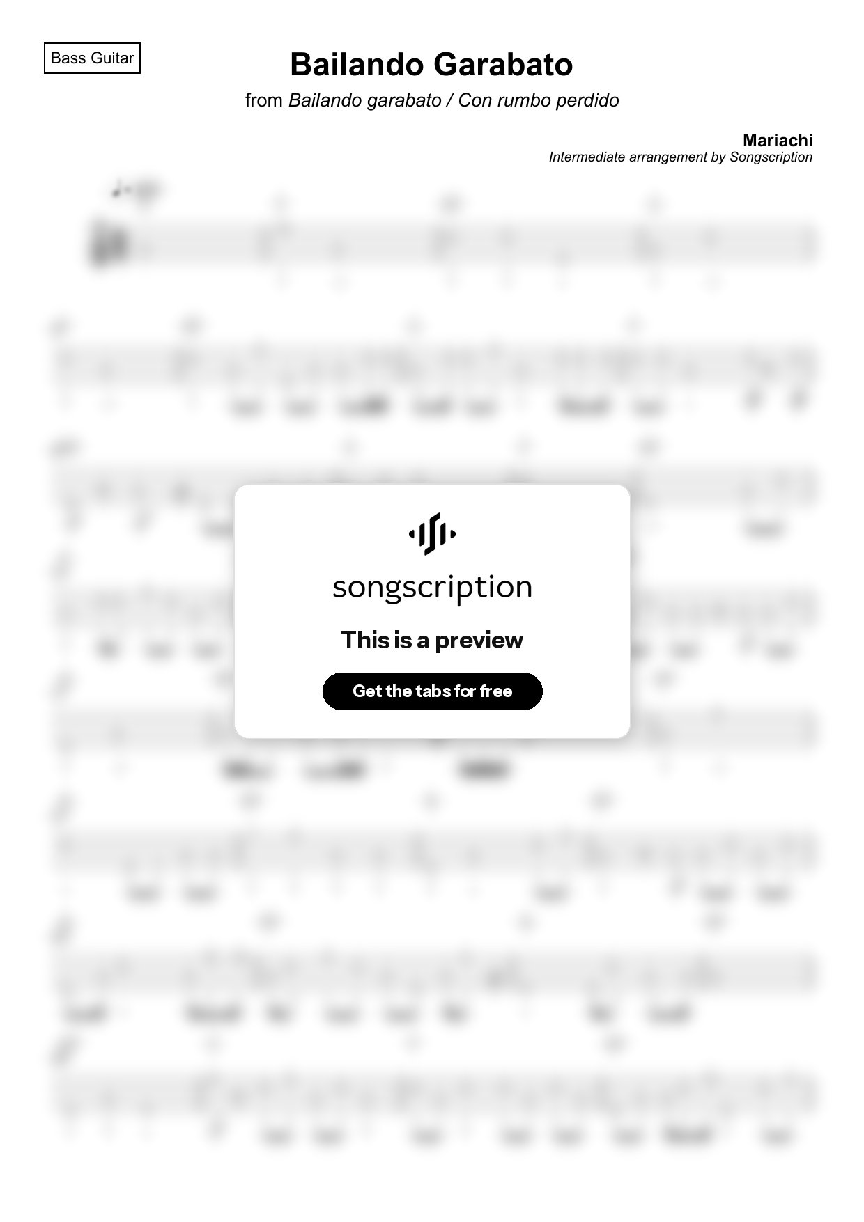 Intermediate Bass Guitar Tabs for "Bailando Garabato" by Mariachi