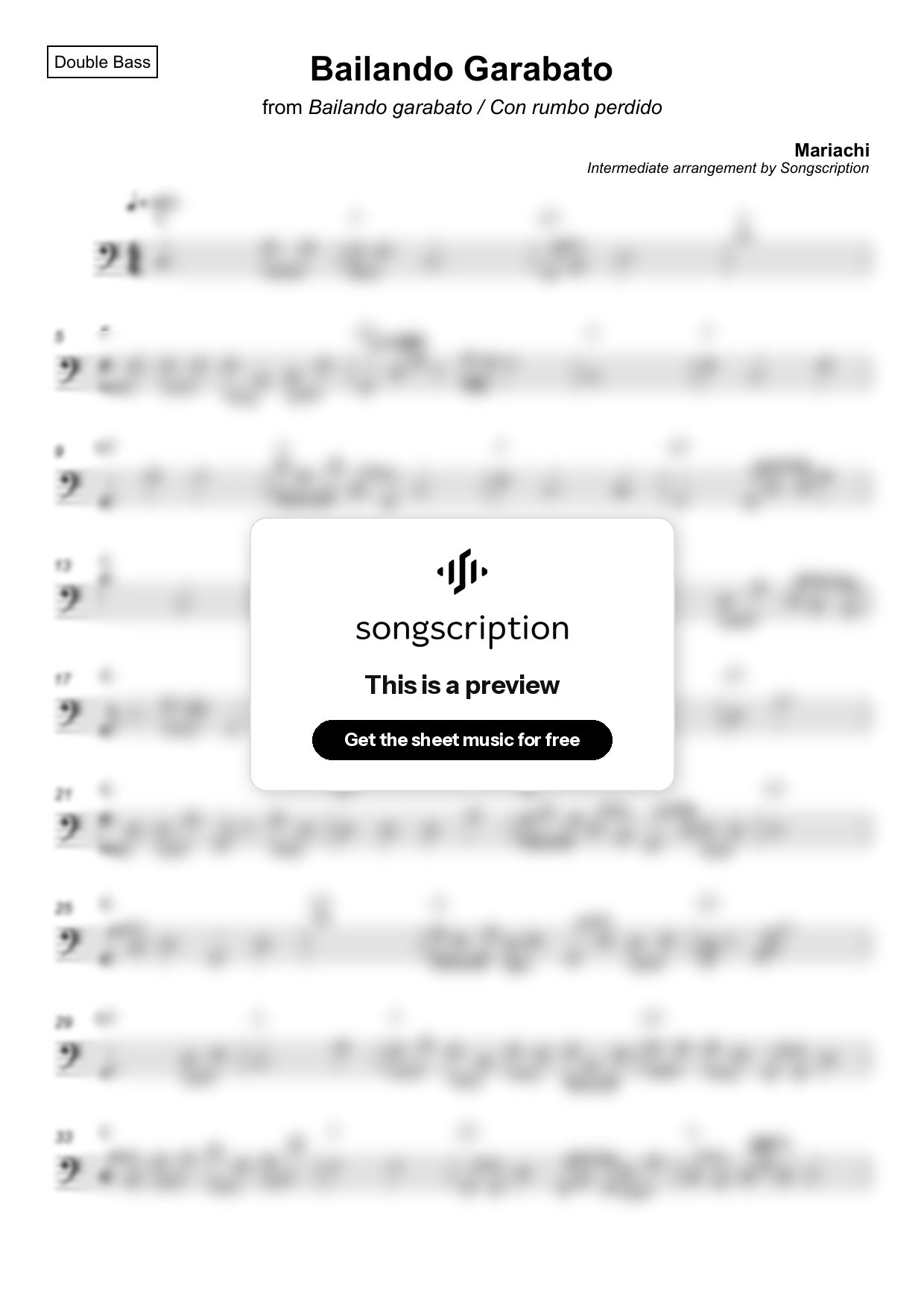Intermediate Double Bass Sheet Music for "Bailando Garabato" by Mariachi