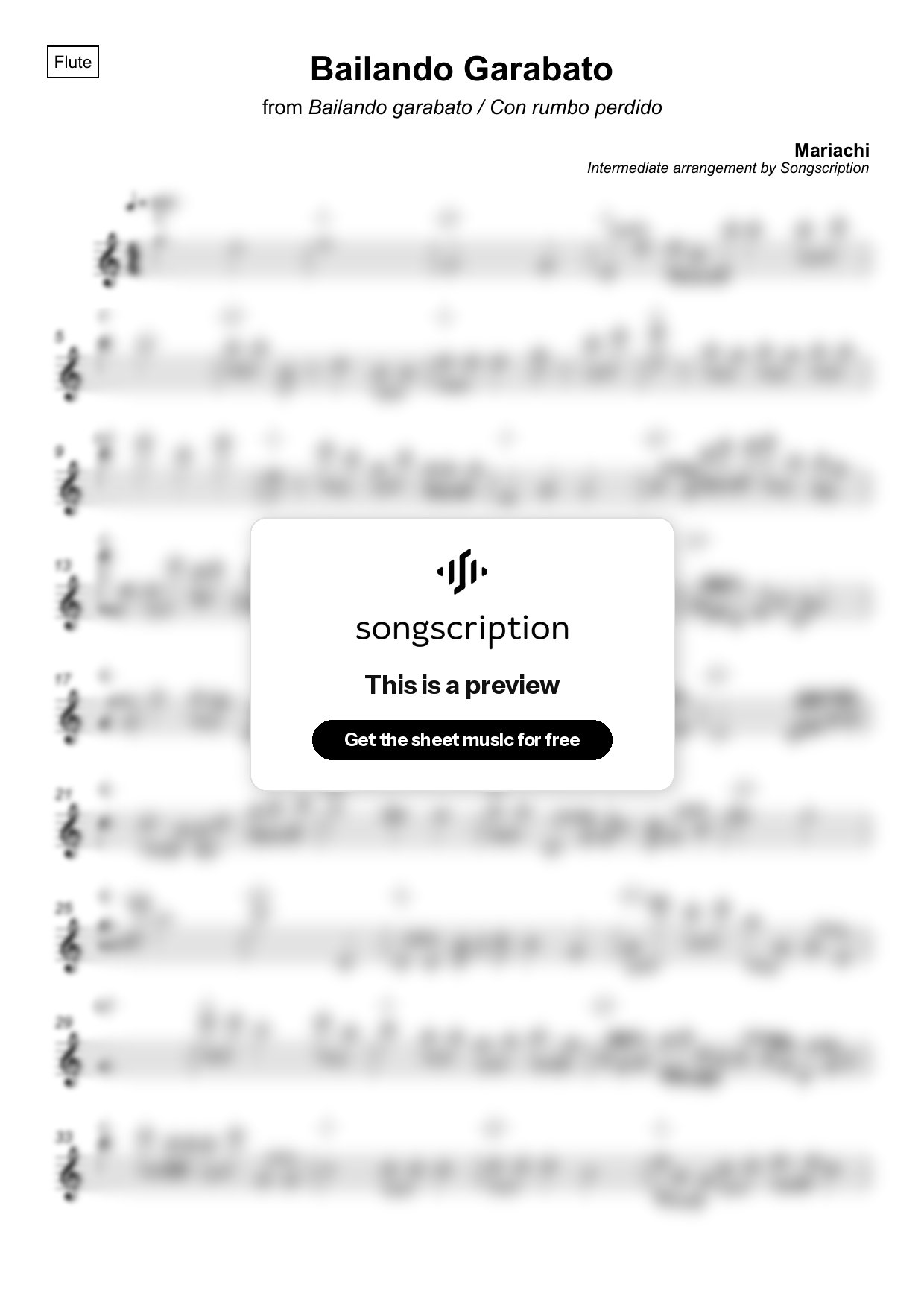 Intermediate Flute Sheet Music for "Bailando Garabato" by Mariachi