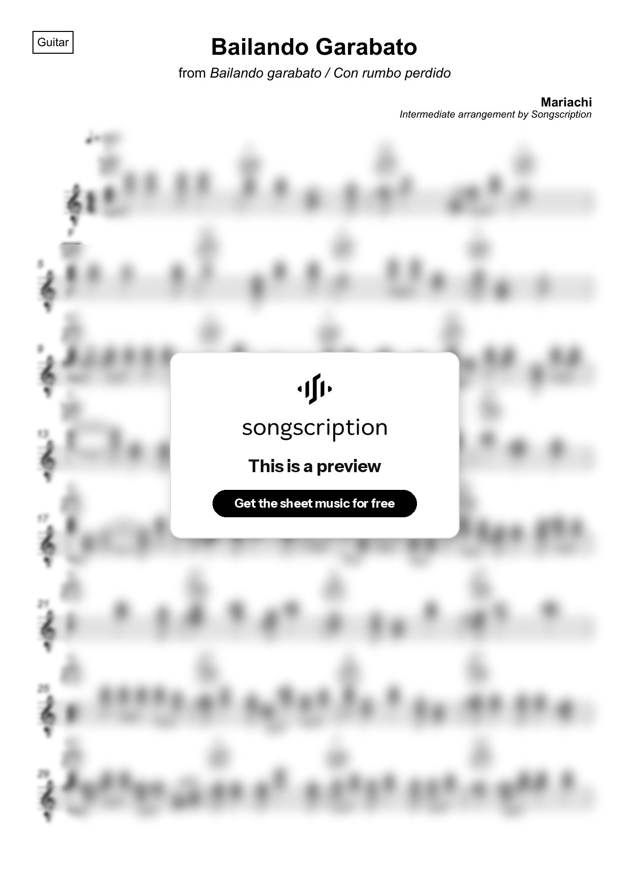 Intermediate Acoustic Guitar Sheet Music for "Bailando Garabato" by Mariachi