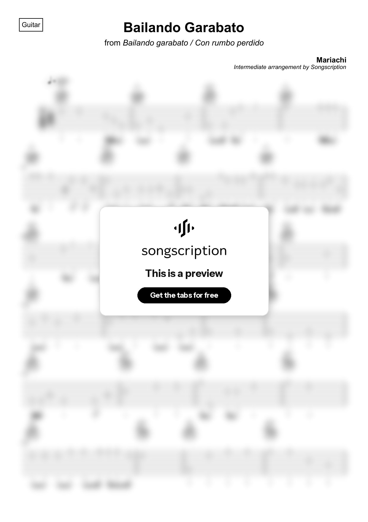 Intermediate Acoustic Guitar Tabs for "Bailando Garabato" by Mariachi