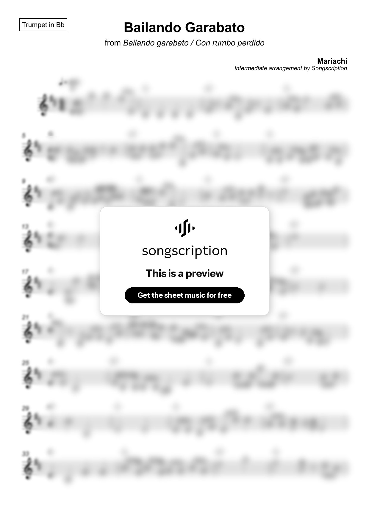 Intermediate Trumpet Sheet Music for "Bailando Garabato" by Mariachi