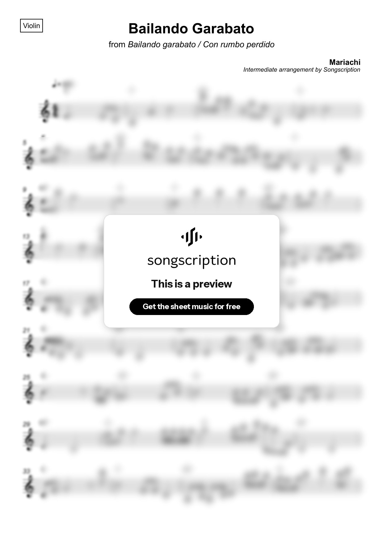 Intermediate Violin Sheet Music for "Bailando Garabato" by Mariachi