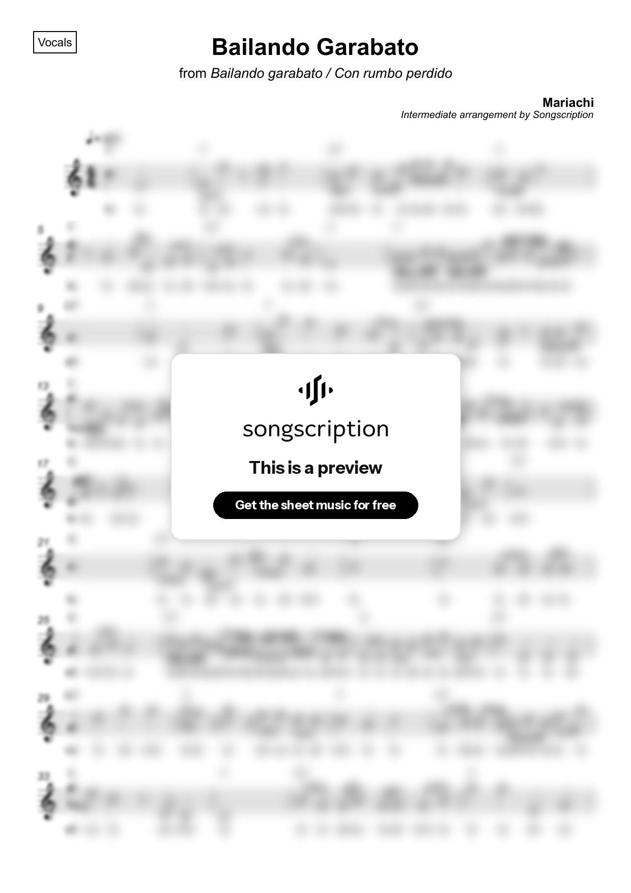 Intermediate Vocals Sheet Music for "Bailando Garabato" by Mariachi