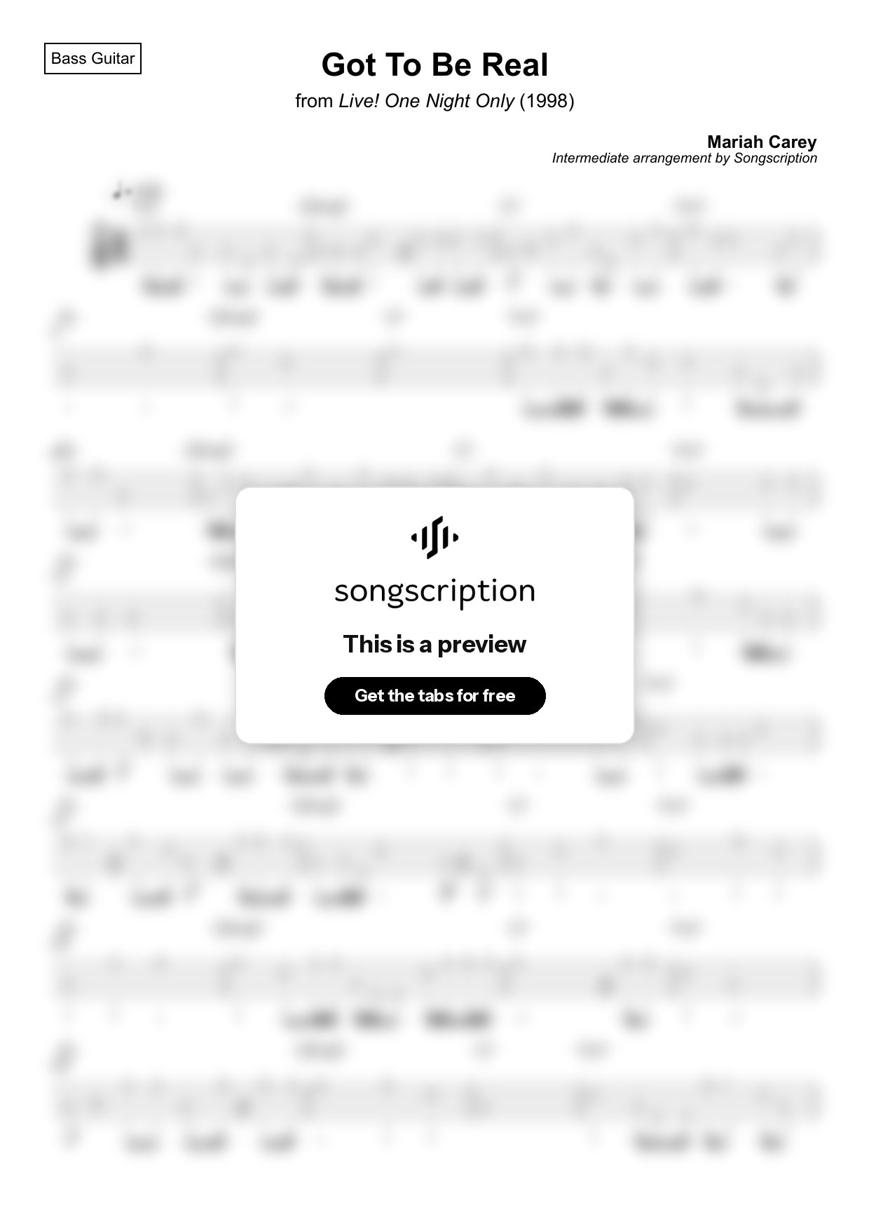 Intermediate Bass Guitar Tabs for "Got To Be Real" by Mariah Carey