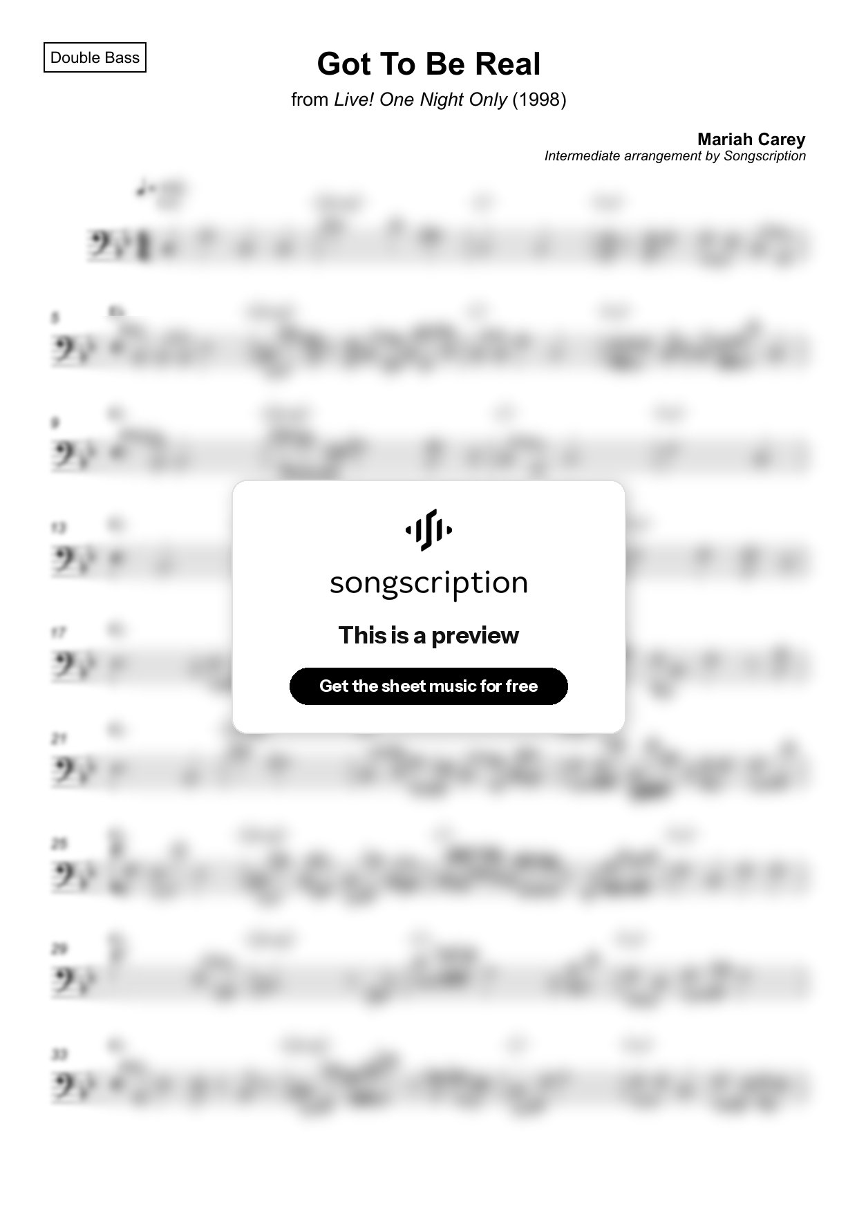 Intermediate Double Bass Sheet Music for "Got To Be Real" by Mariah Carey