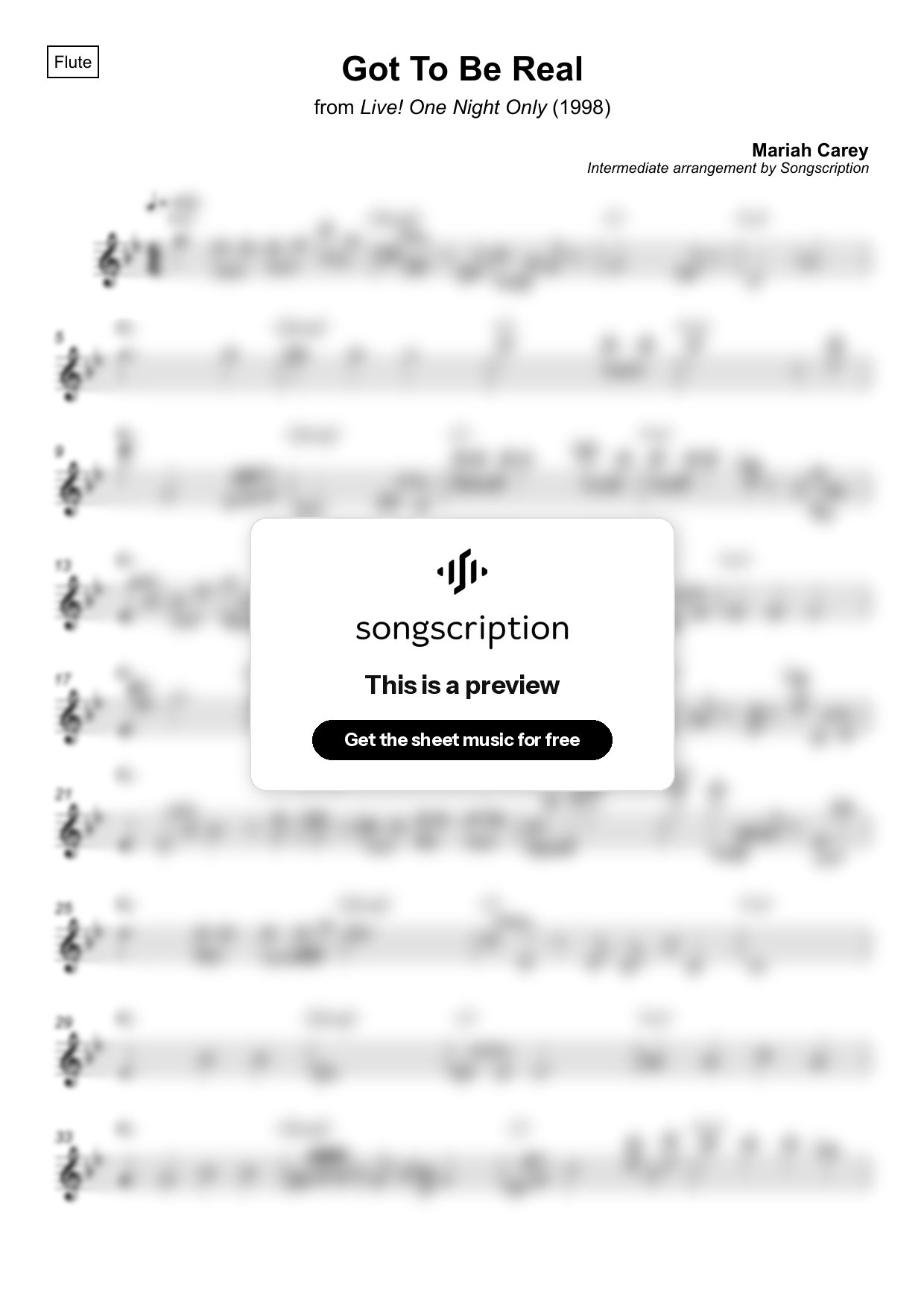 Intermediate Flute Sheet Music for "Got To Be Real" by Mariah Carey