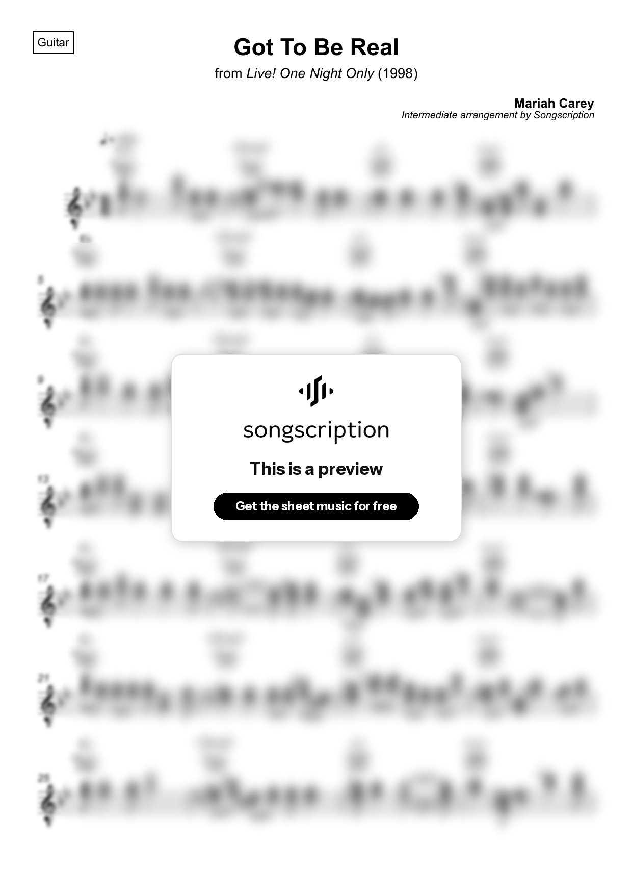 Intermediate Acoustic Guitar Sheet Music for "Got To Be Real" by Mariah Carey