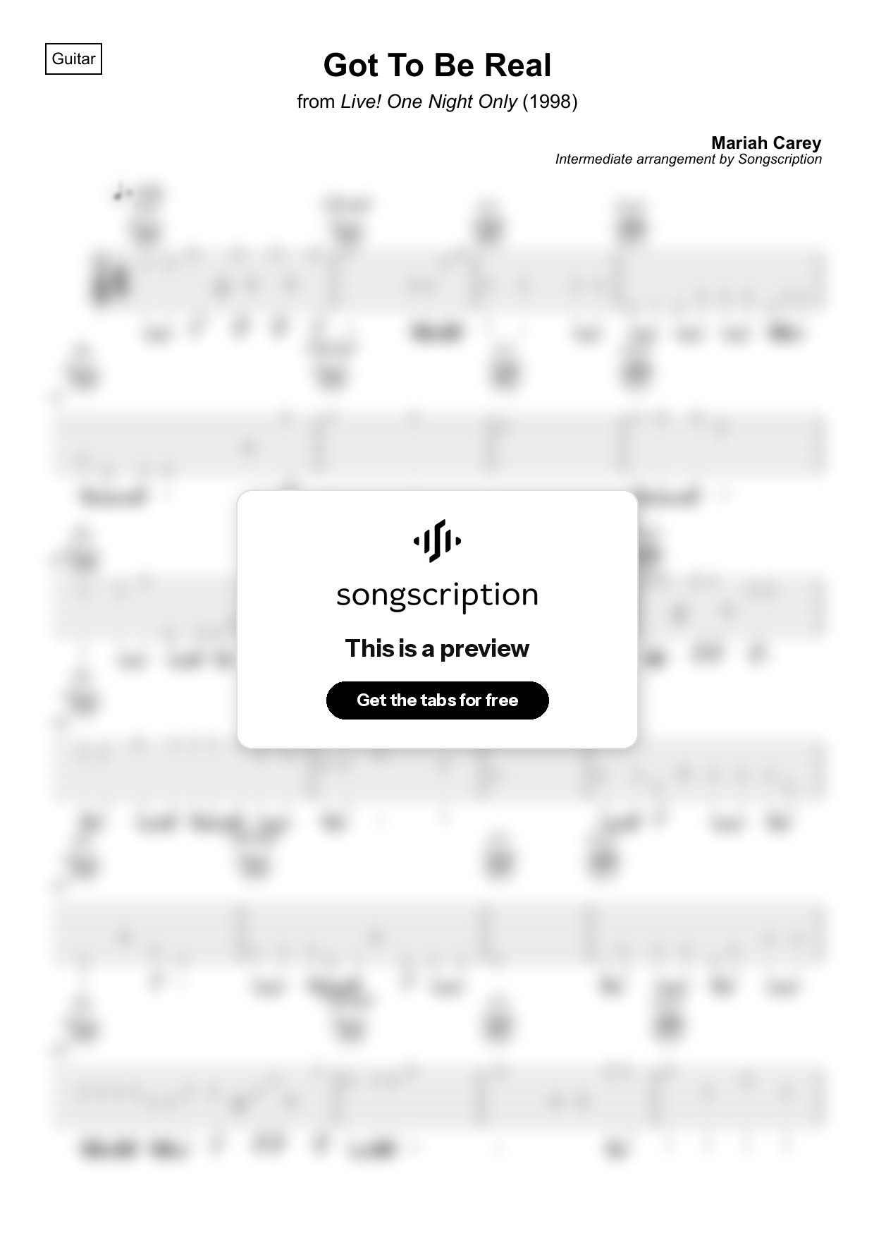 Intermediate Acoustic Guitar Tabs for "Got To Be Real" by Mariah Carey