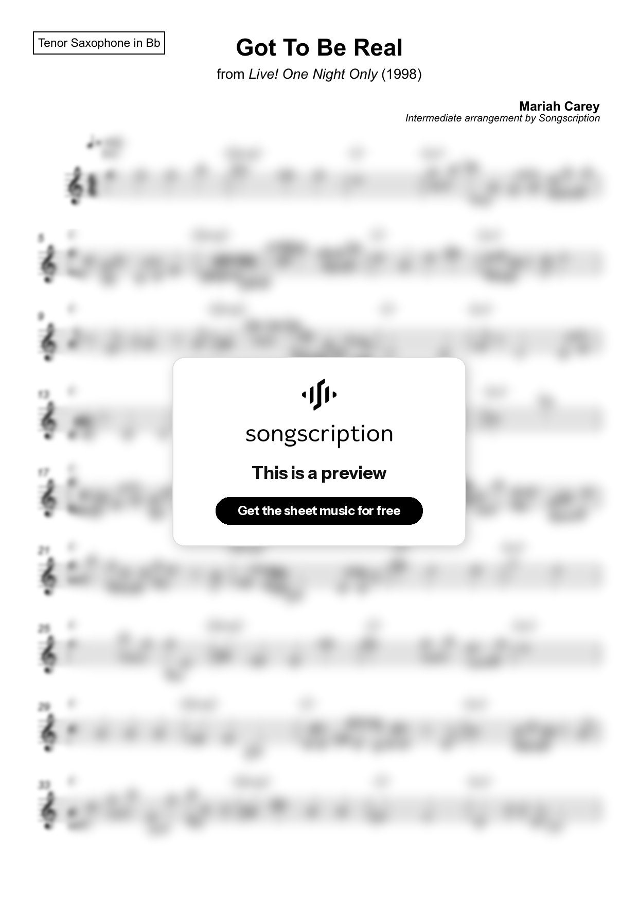 Intermediate Tenor Sax Sheet Music for "Got To Be Real" by Mariah Carey