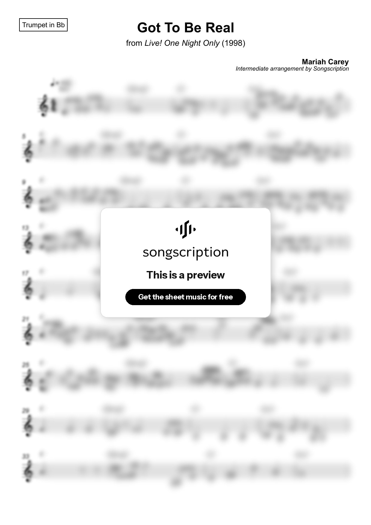 Intermediate Trumpet Sheet Music for "Got To Be Real" by Mariah Carey