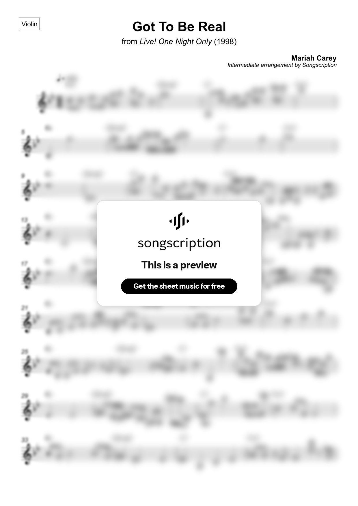 Intermediate Violin Sheet Music for "Got To Be Real" by Mariah Carey