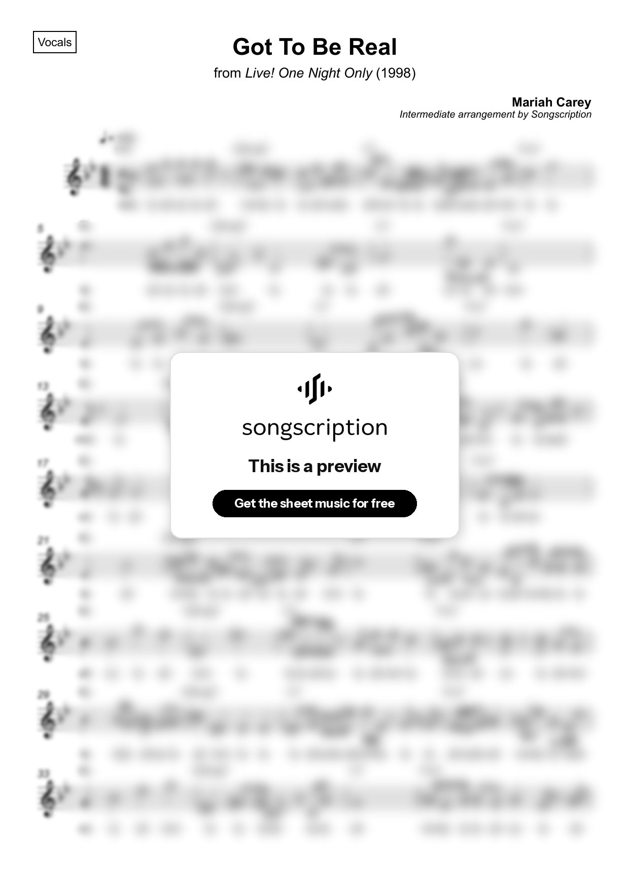 Intermediate Vocals Sheet Music for "Got To Be Real" by Mariah Carey