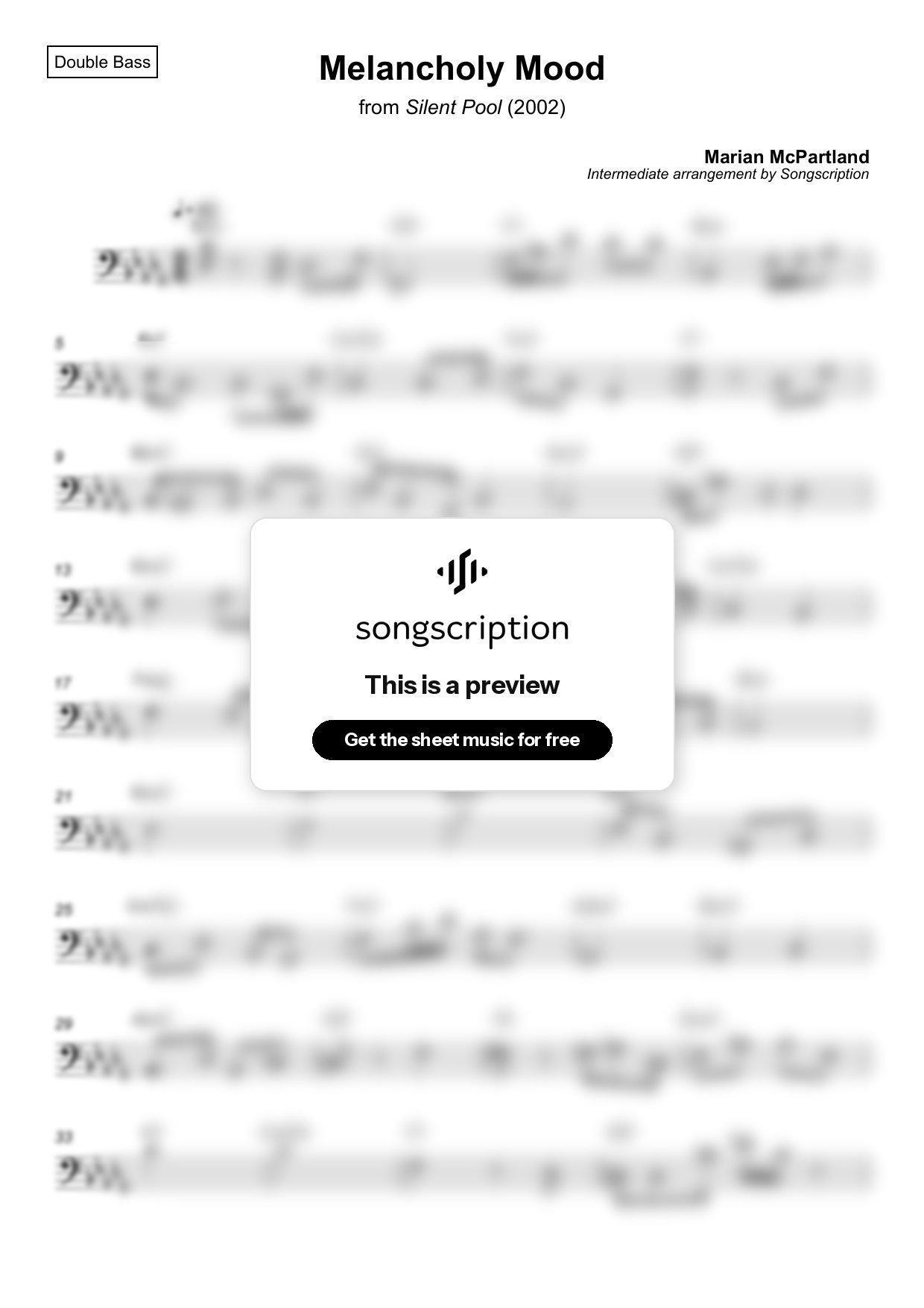 Intermediate Double Bass Sheet Music for "Melancholy Mood" by Marian McPartland