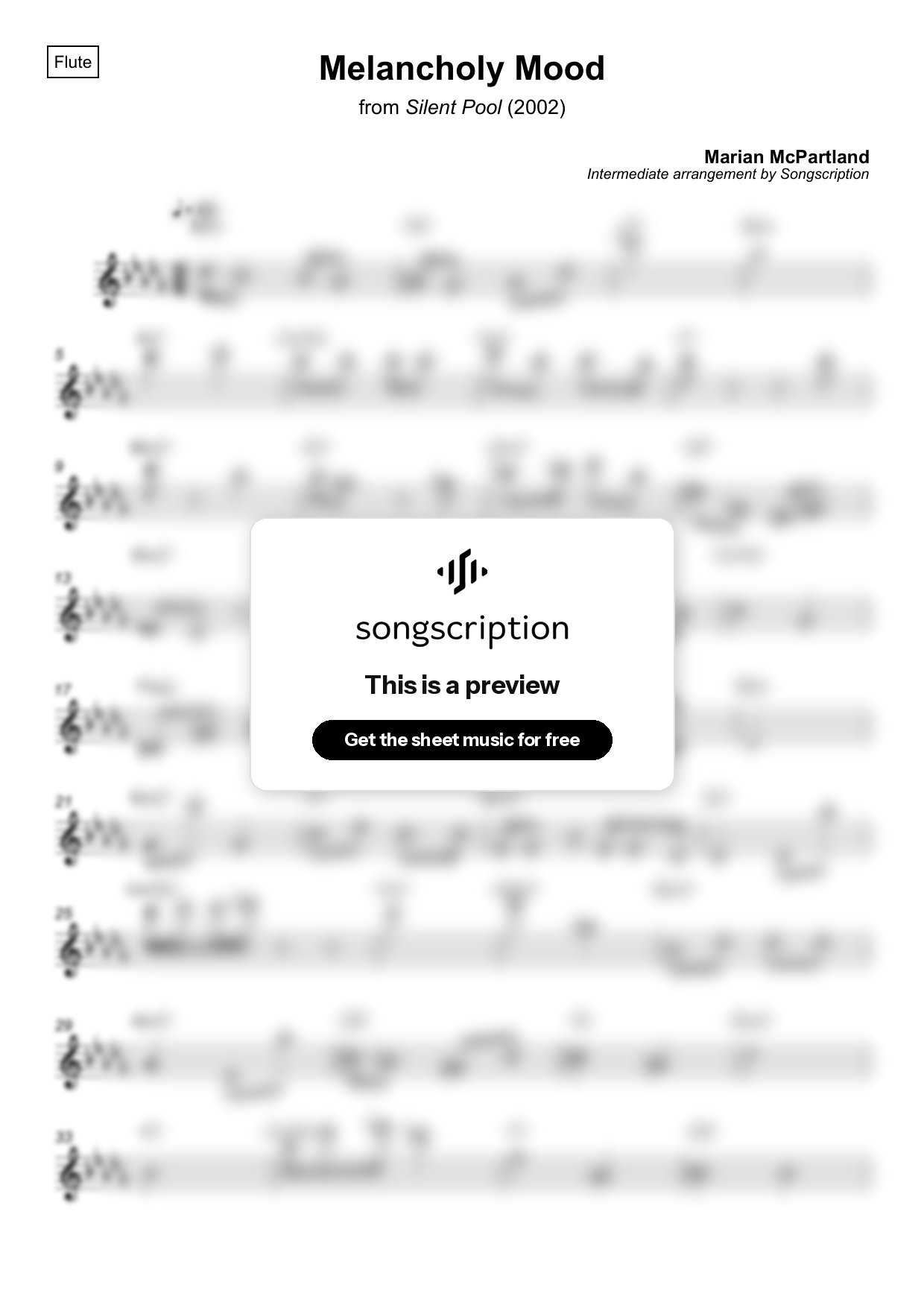 Intermediate Flute Sheet Music for "Melancholy Mood" by Marian McPartland